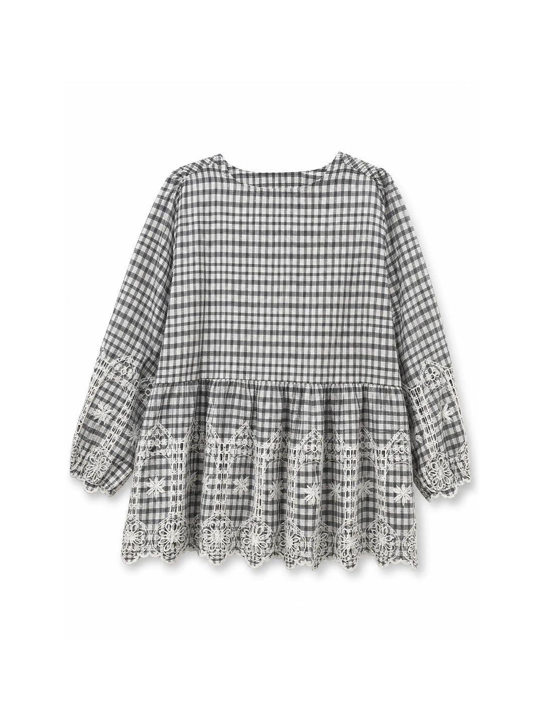 Checked Lace Trim Tie Top