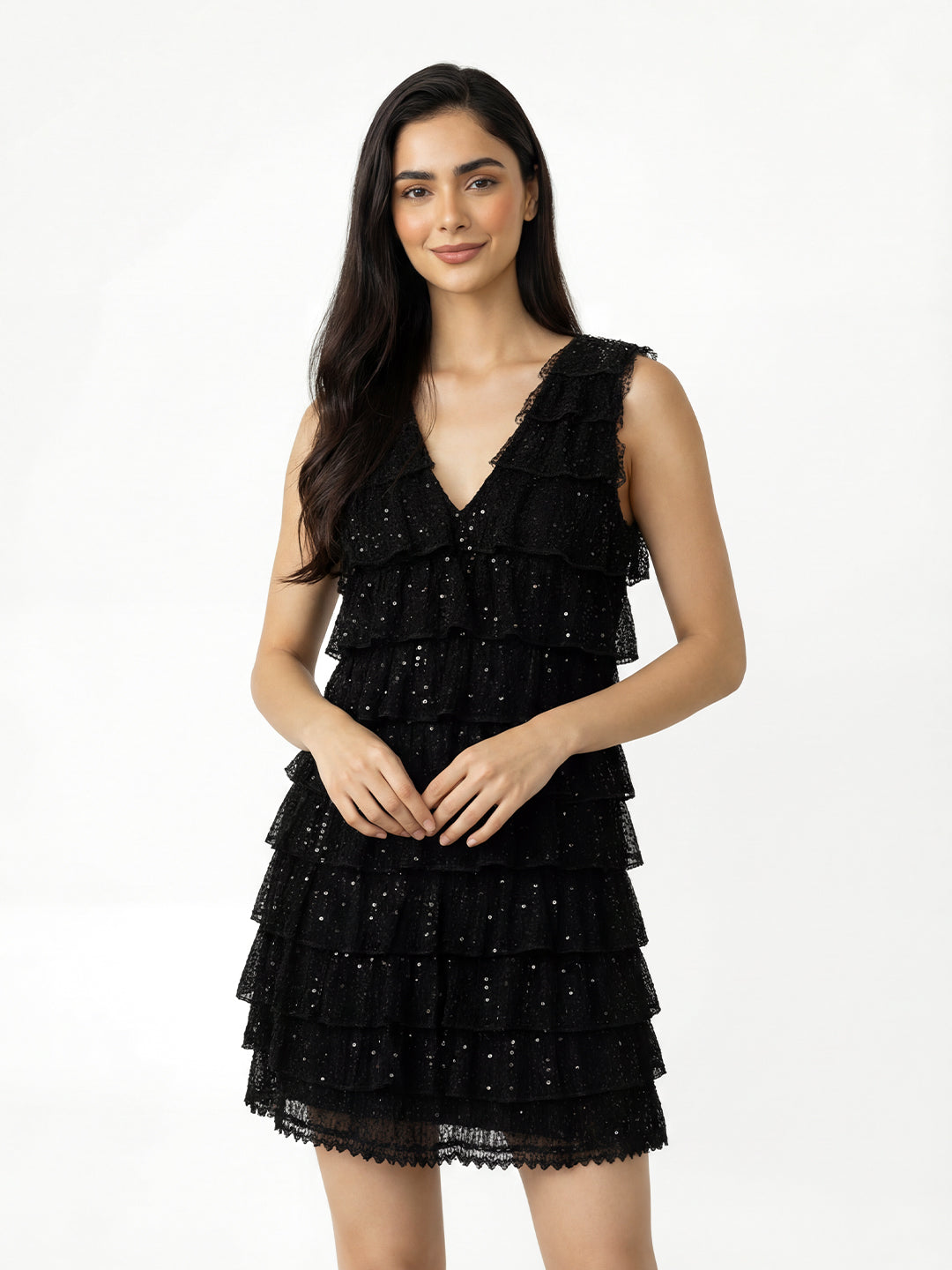 Ruffle V-Neck Mini Dress