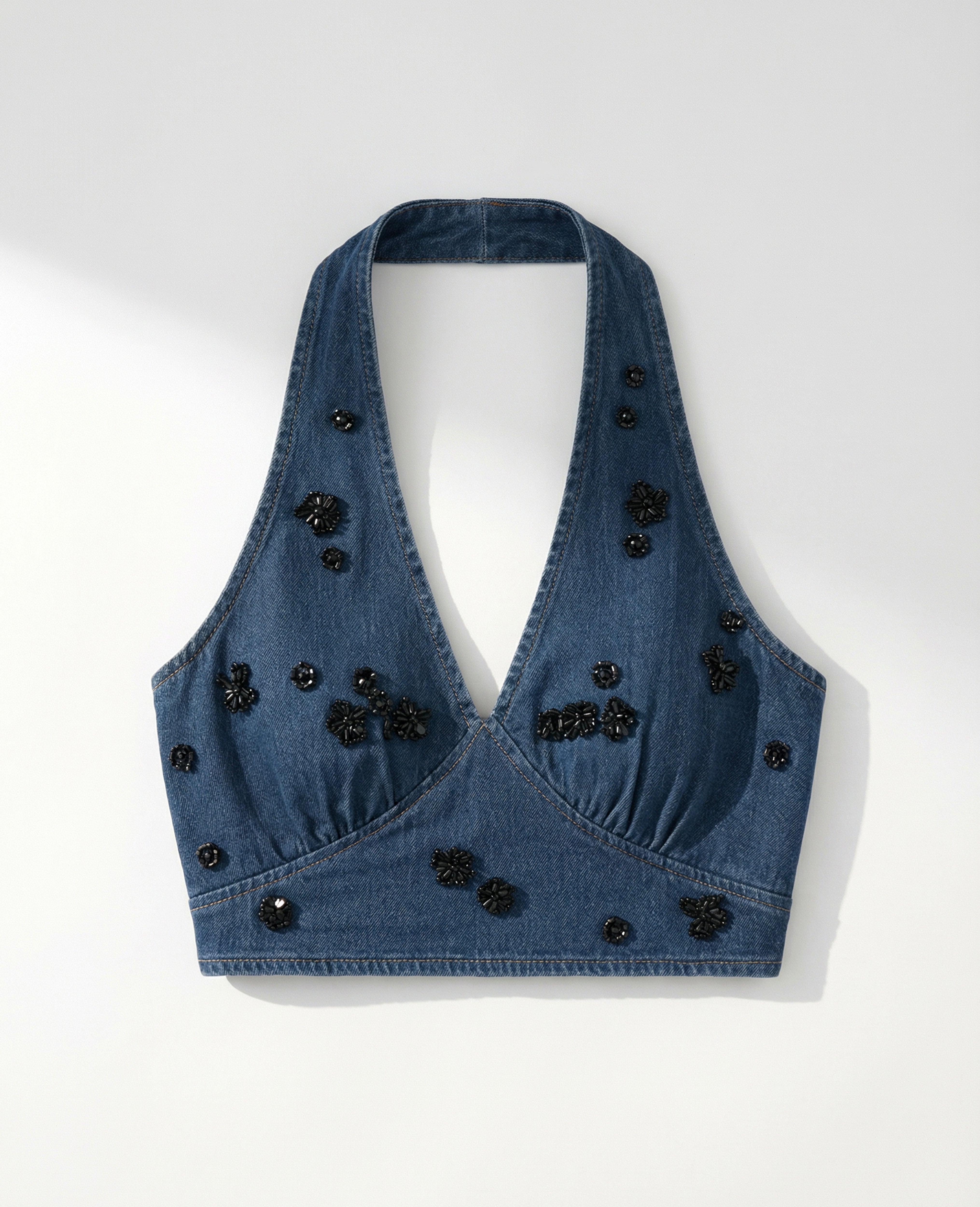 Embellished halter crop top