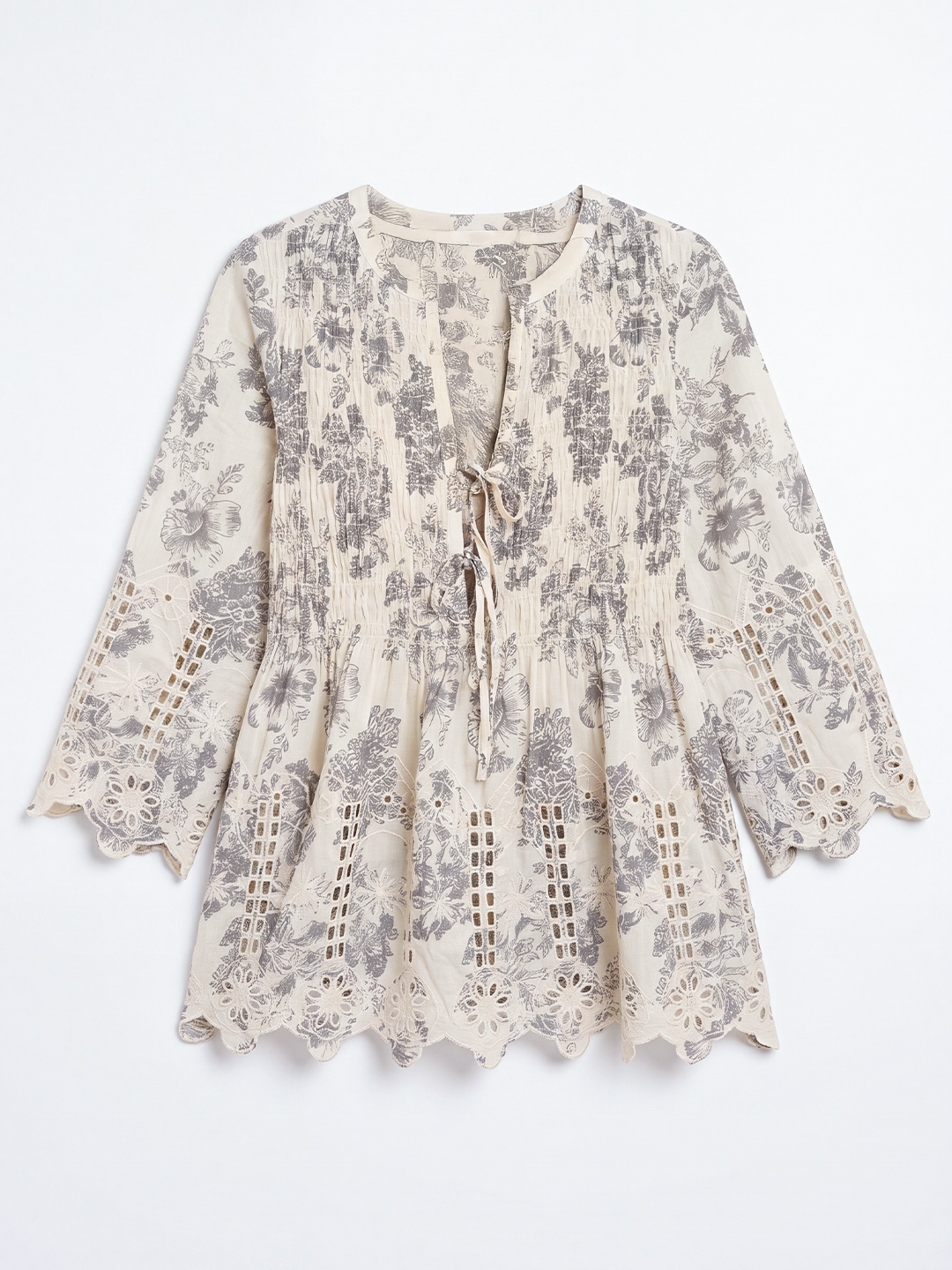 Printed Front-Tie Blouse