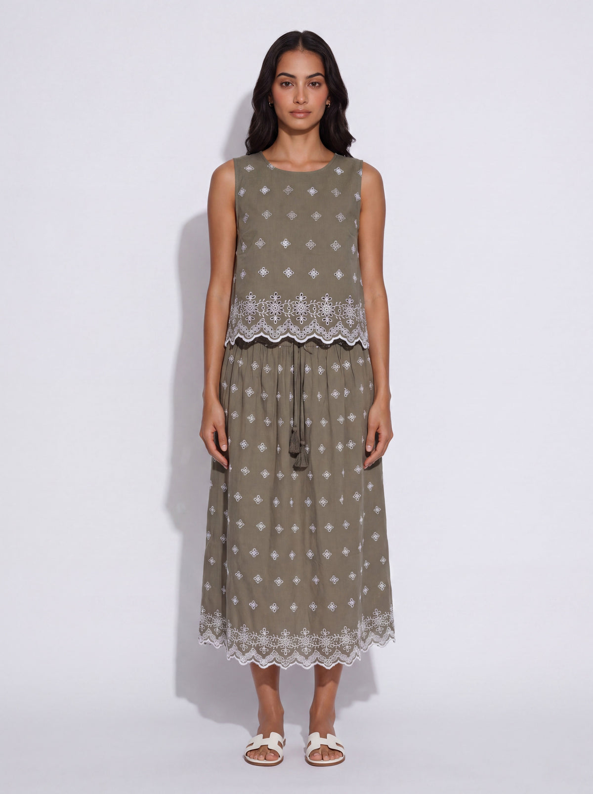 Olive Bloom Embroidered Top