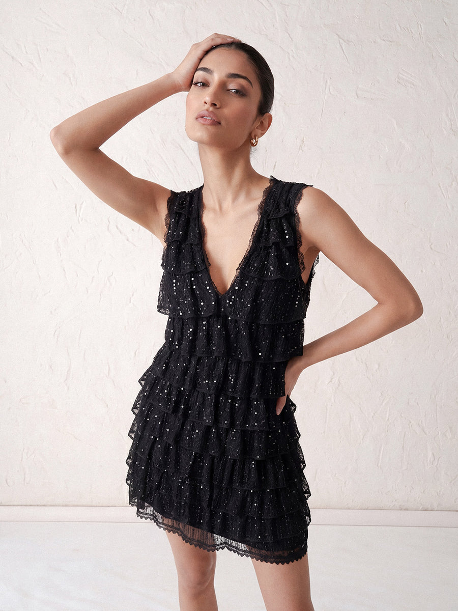 Ruffle V-Neck Mini Dress