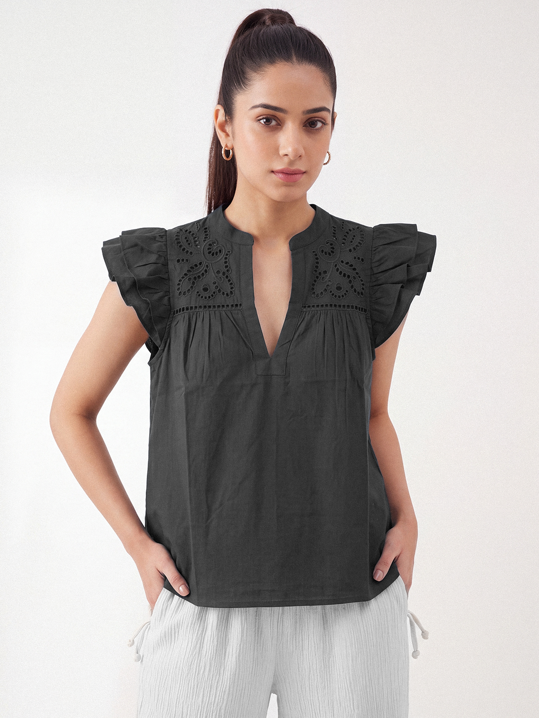 Sunset Flutter Top (Washed Black)
