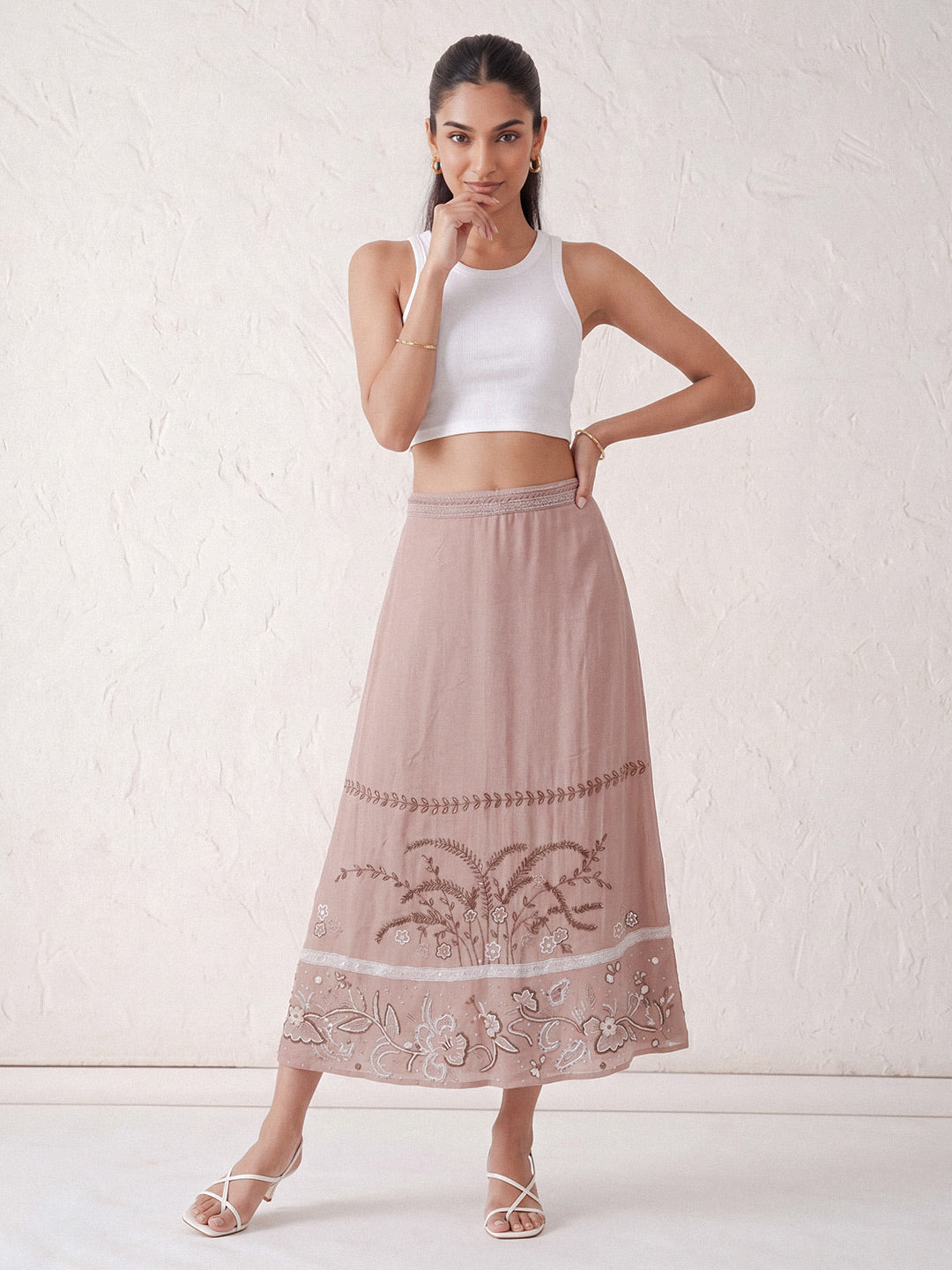Embellished Satin Skirt