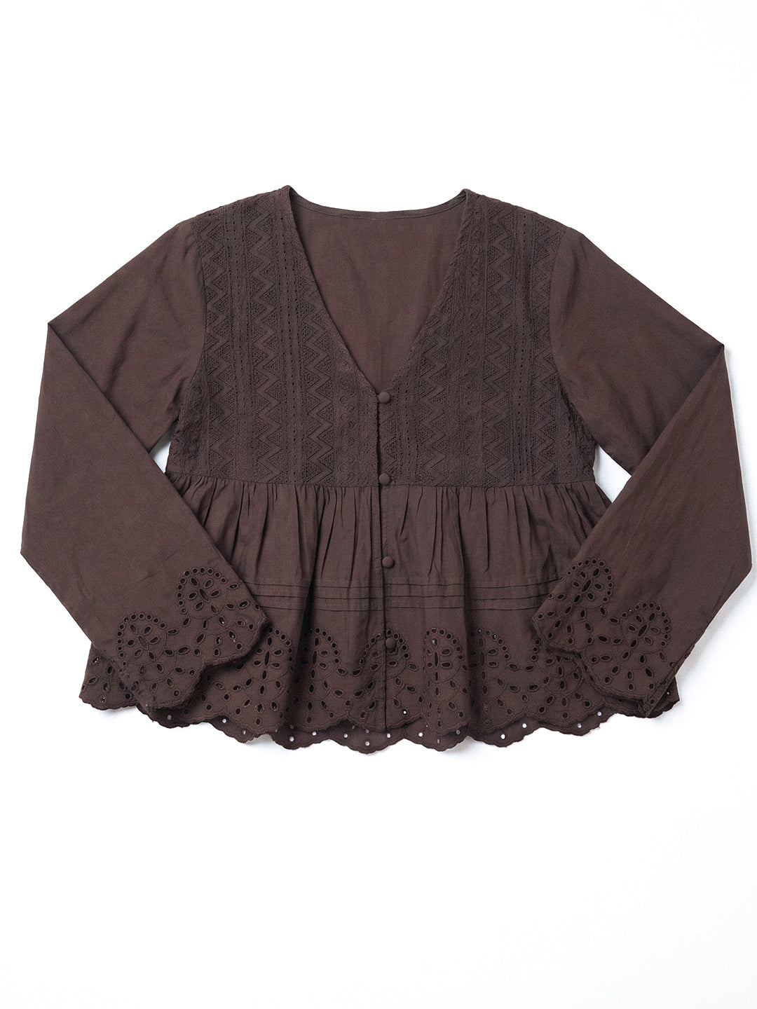 Mocha Broderie Peplum Top