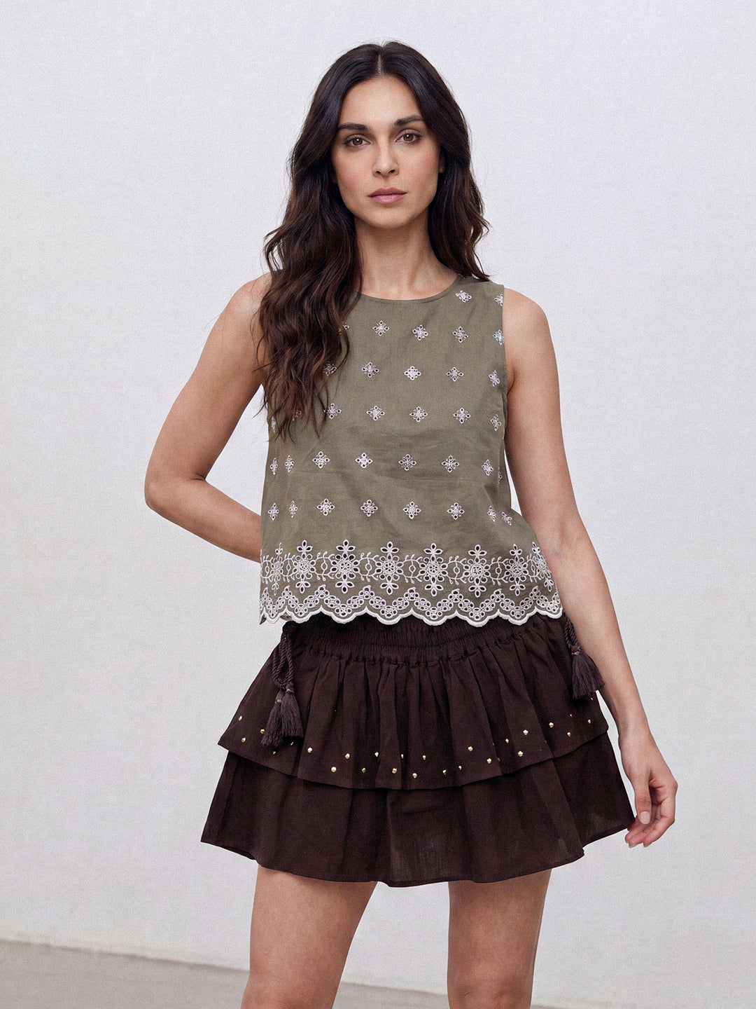 Olive Bloom Embroidered Top