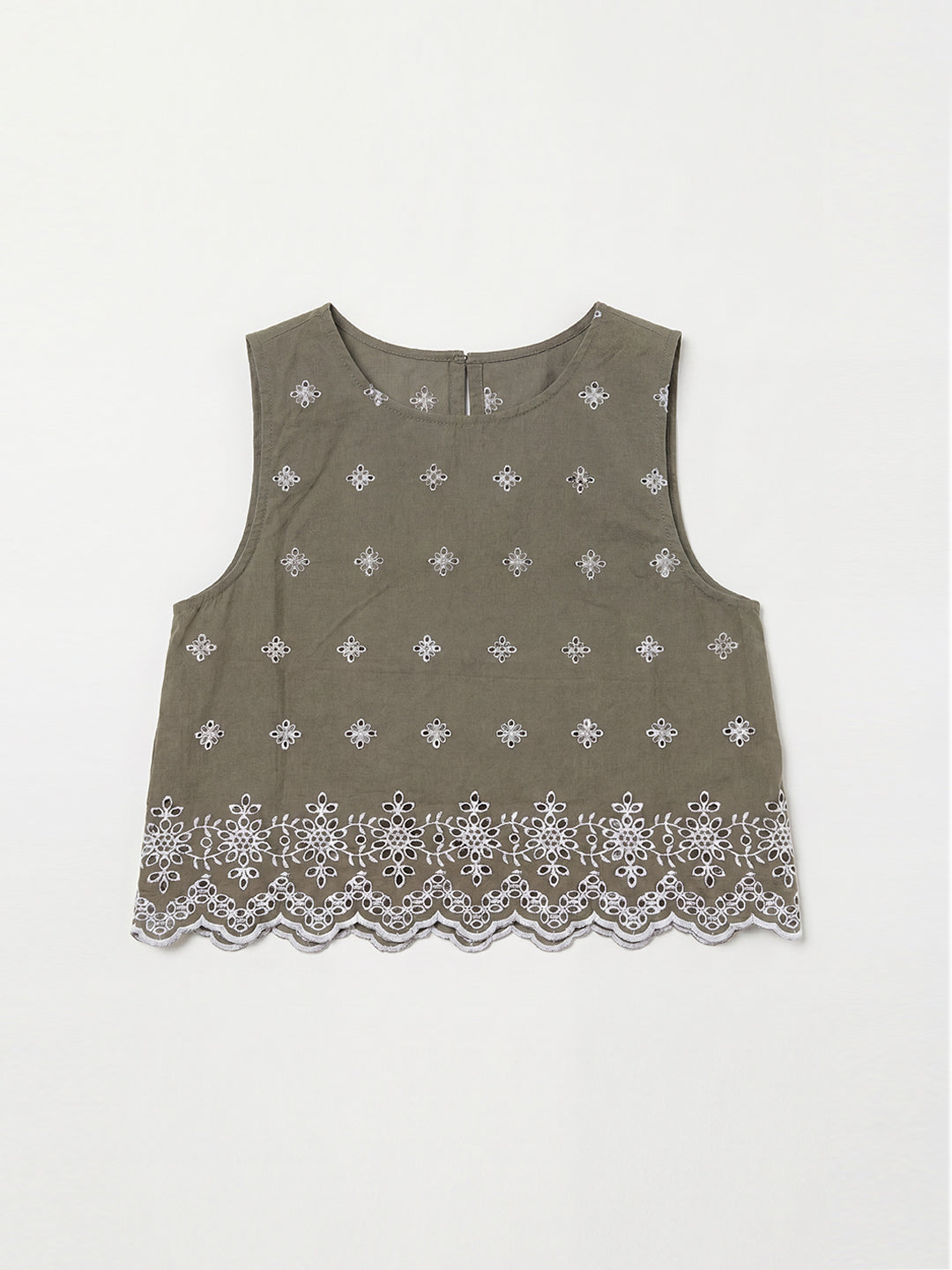 Olive Bloom Embroidered Top