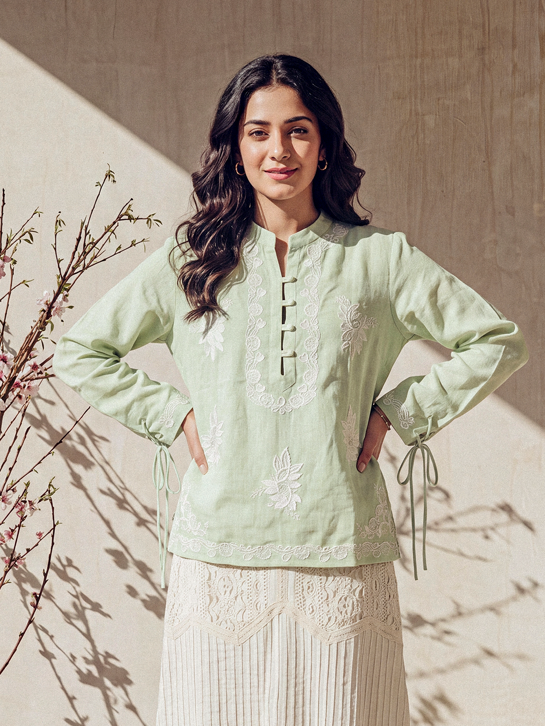 Sage Bloom Embroidered Top