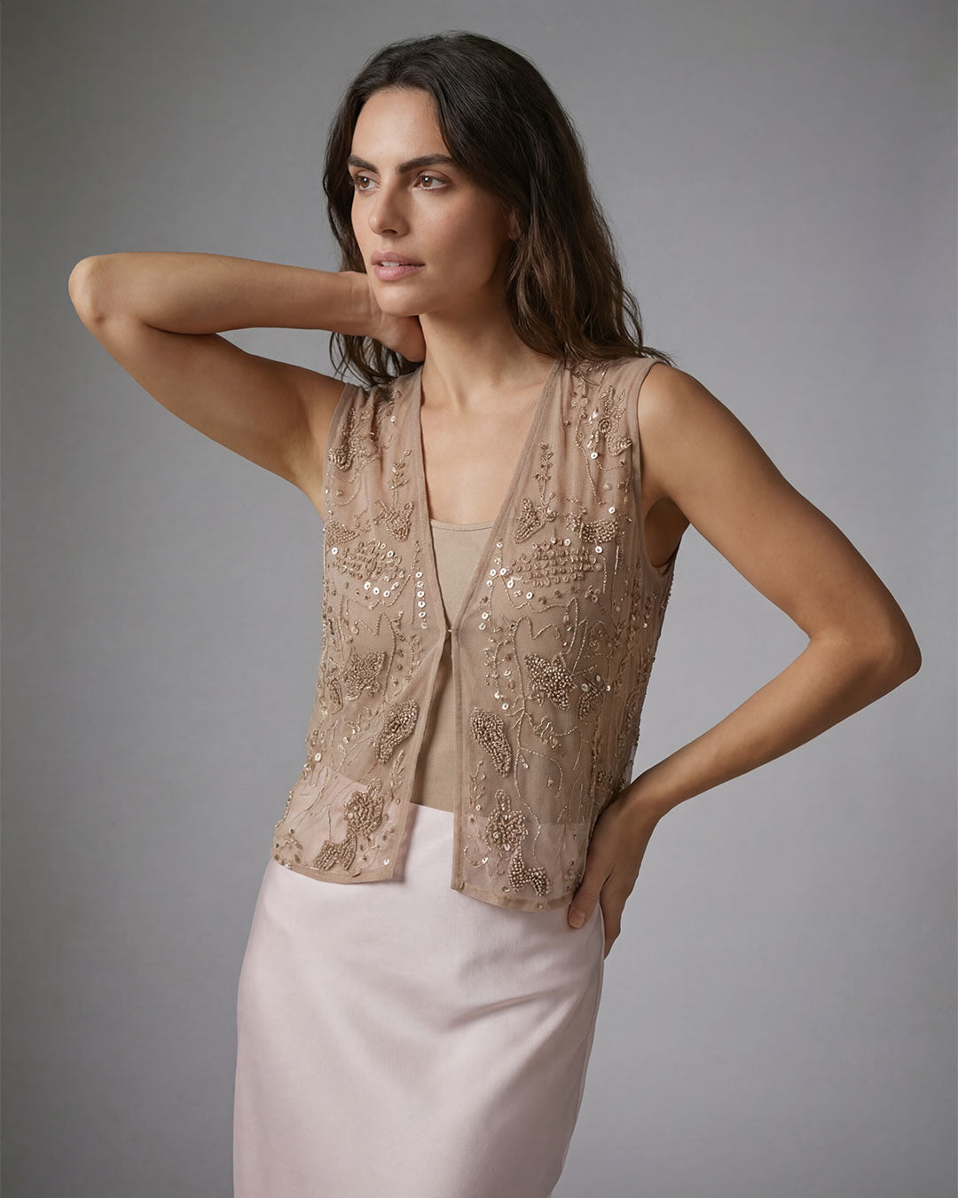 Embellished Nude Vest