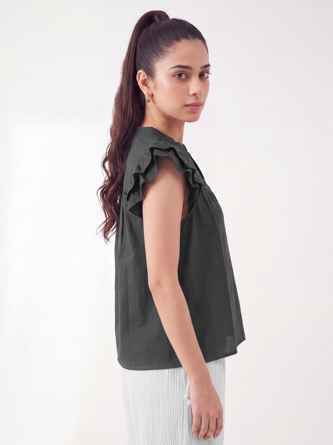Sunset Flutter Top (Washed Black)