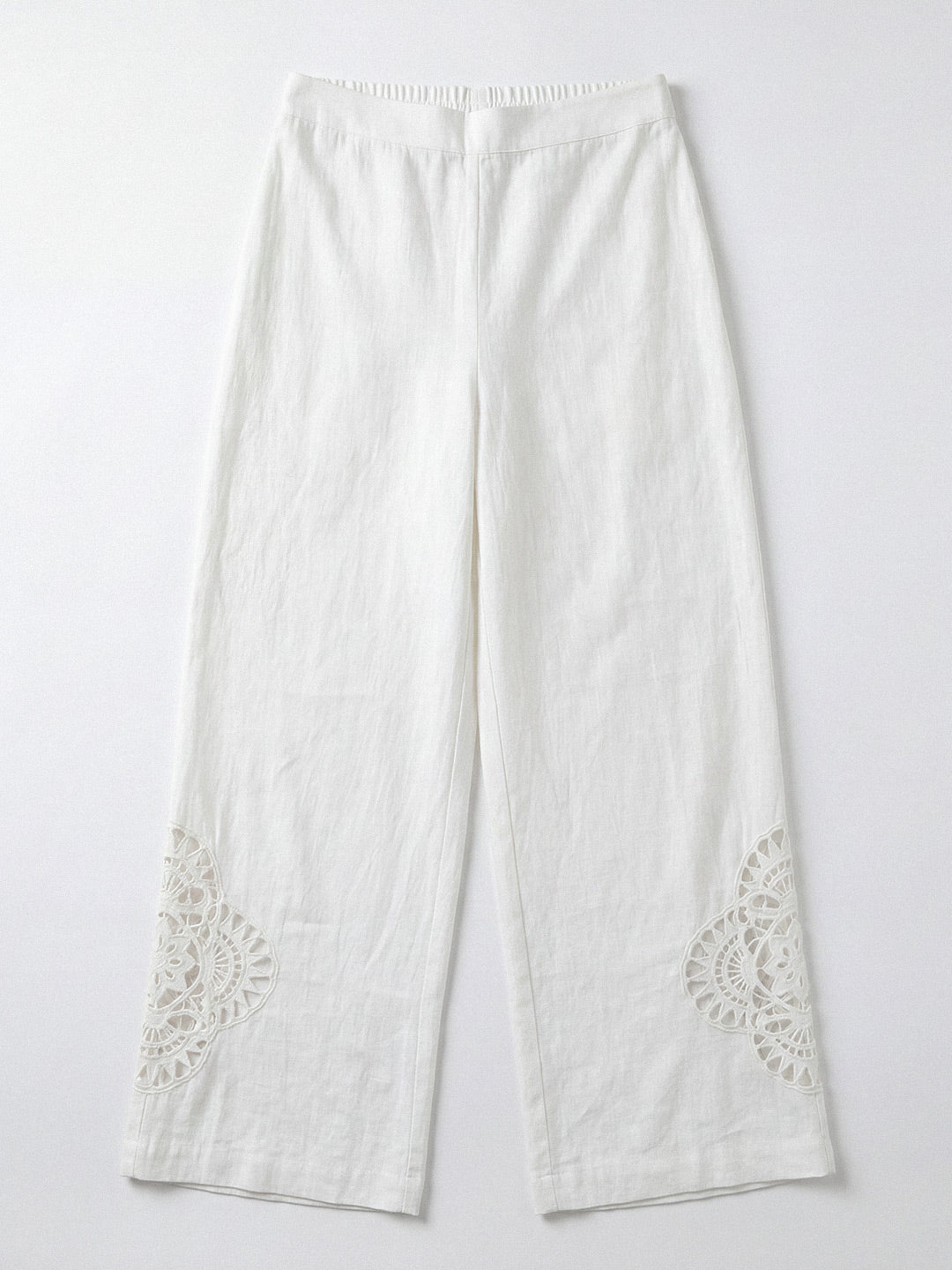 White Embroidered Cotton Pants