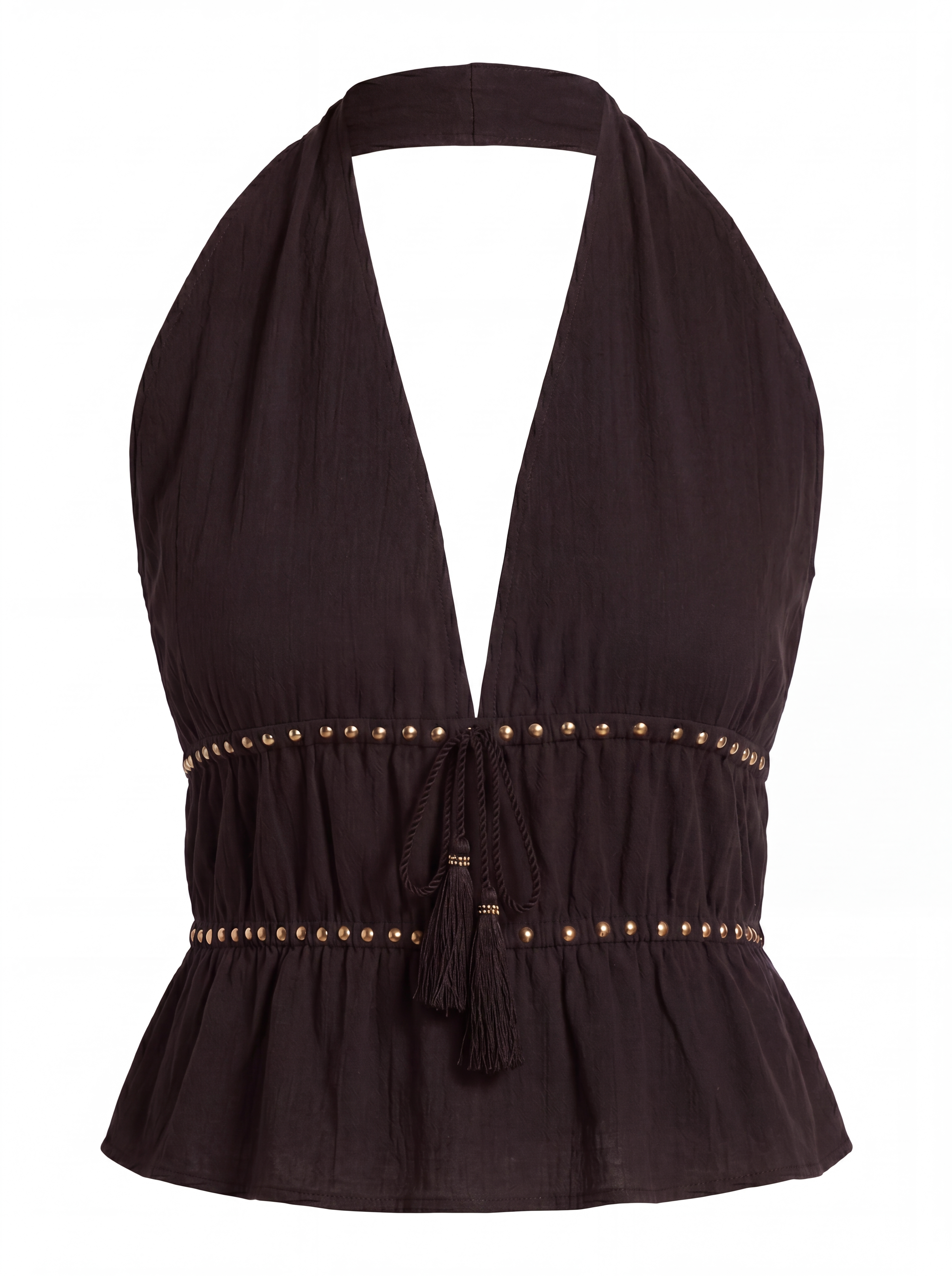 Noir Studded Ruffle Blouse (Brown)