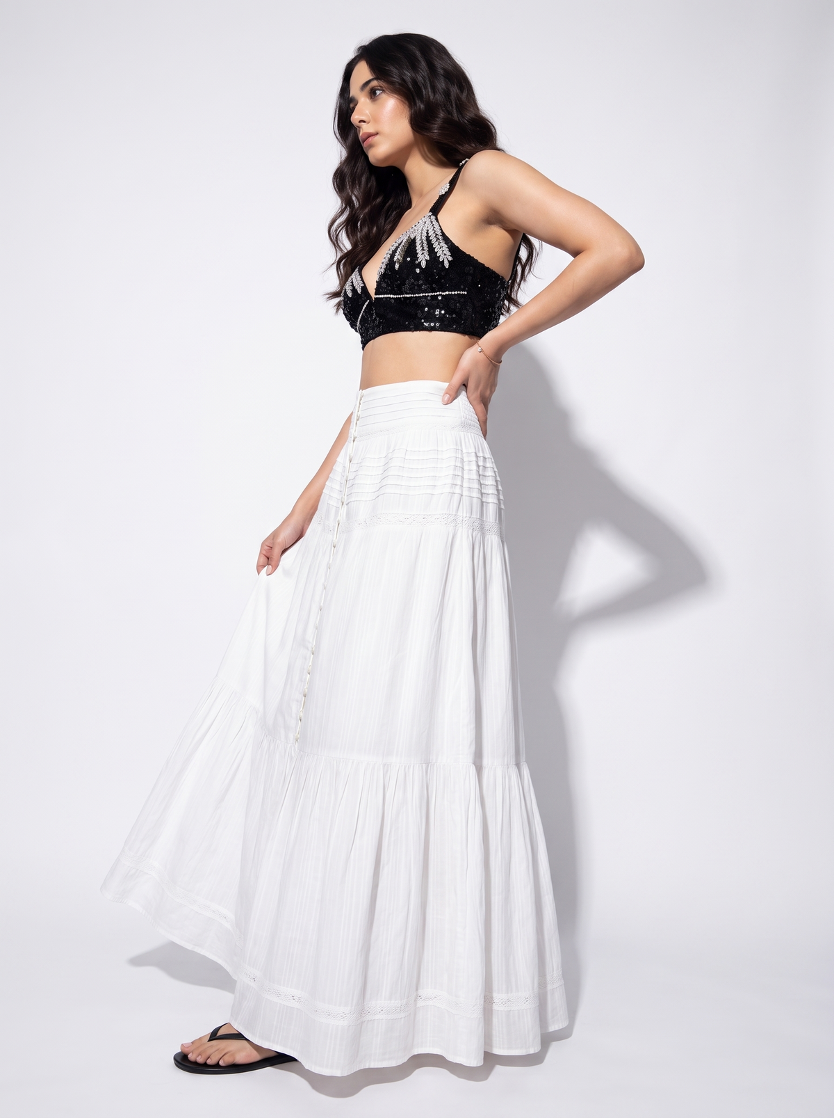 Button Front Cotton Skirt