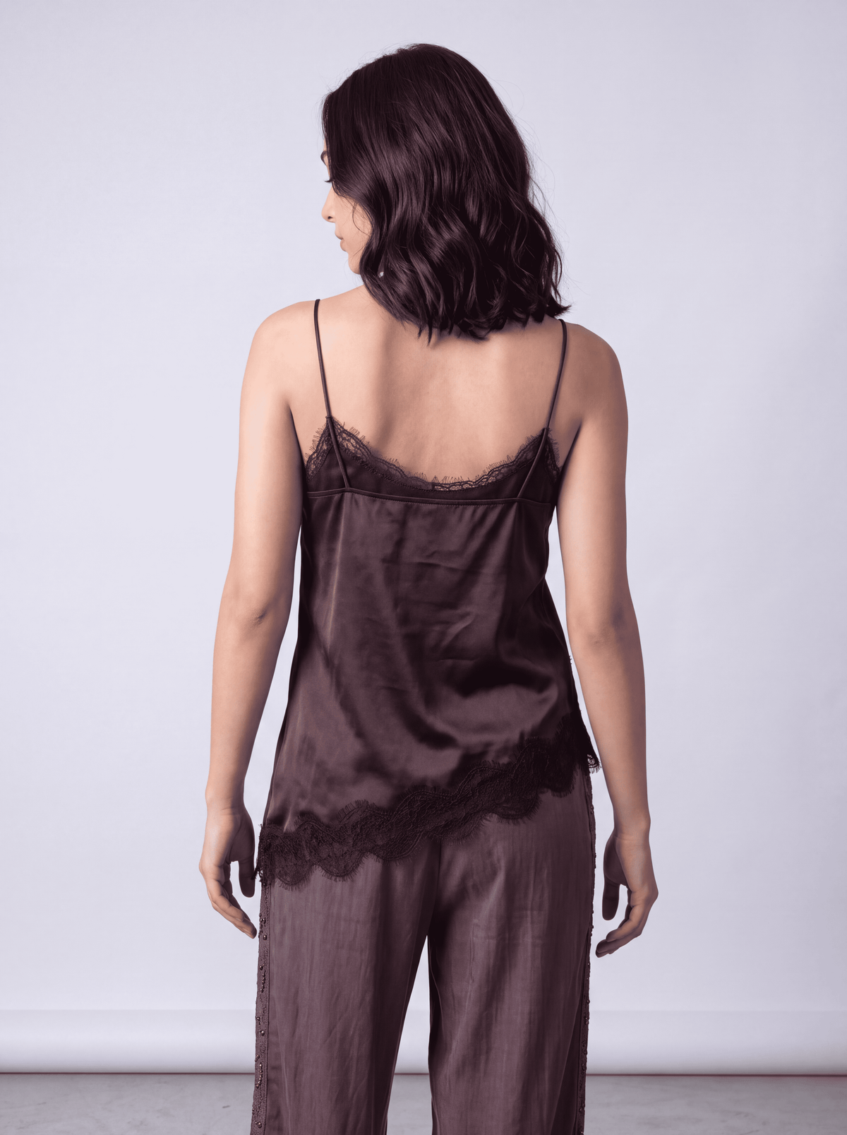 Lace-Trim Satin Cami Top (Wine)