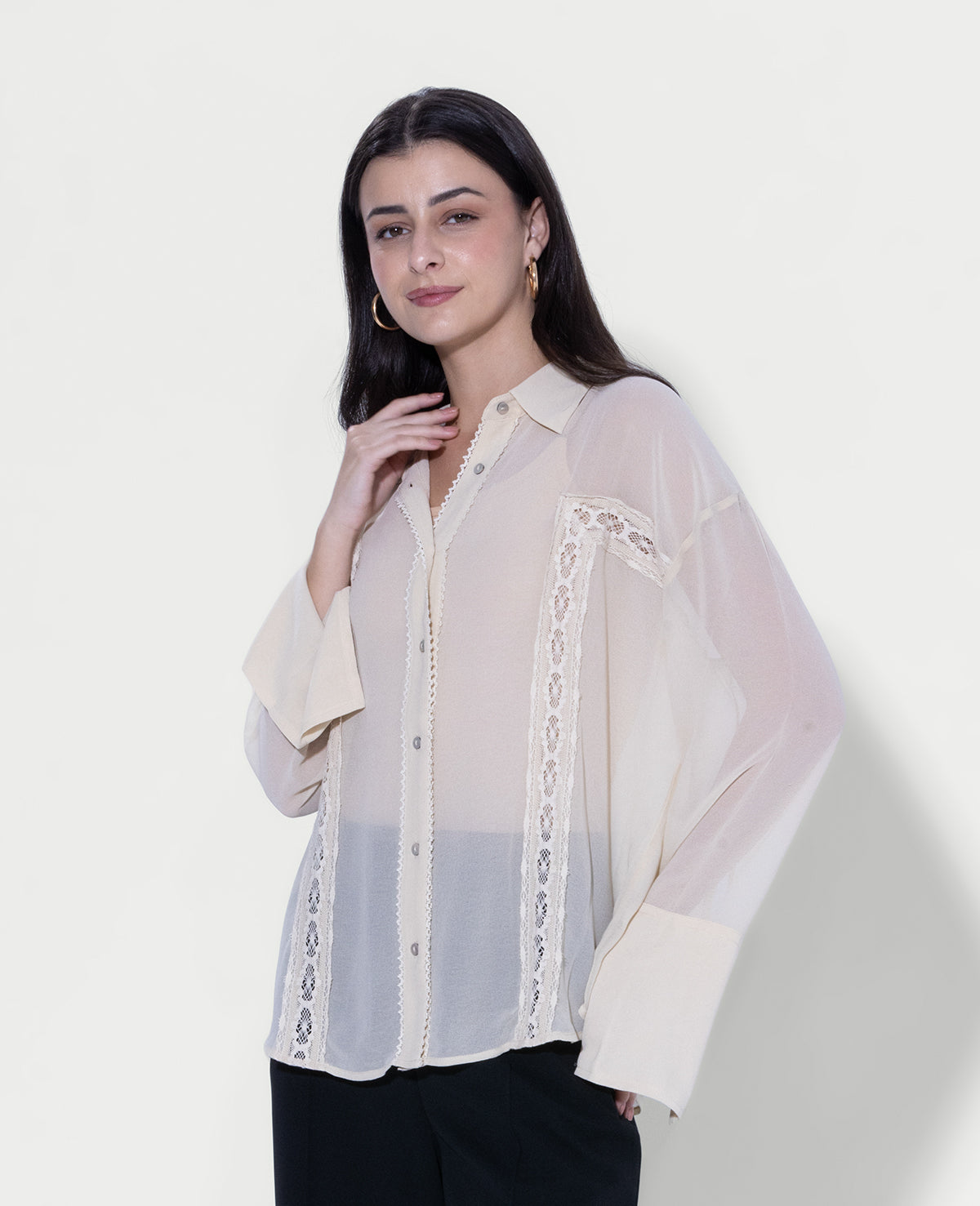 Sheer Lace Panel Shirt