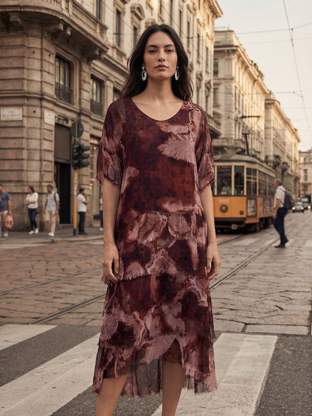 Textured Print Midi Dress