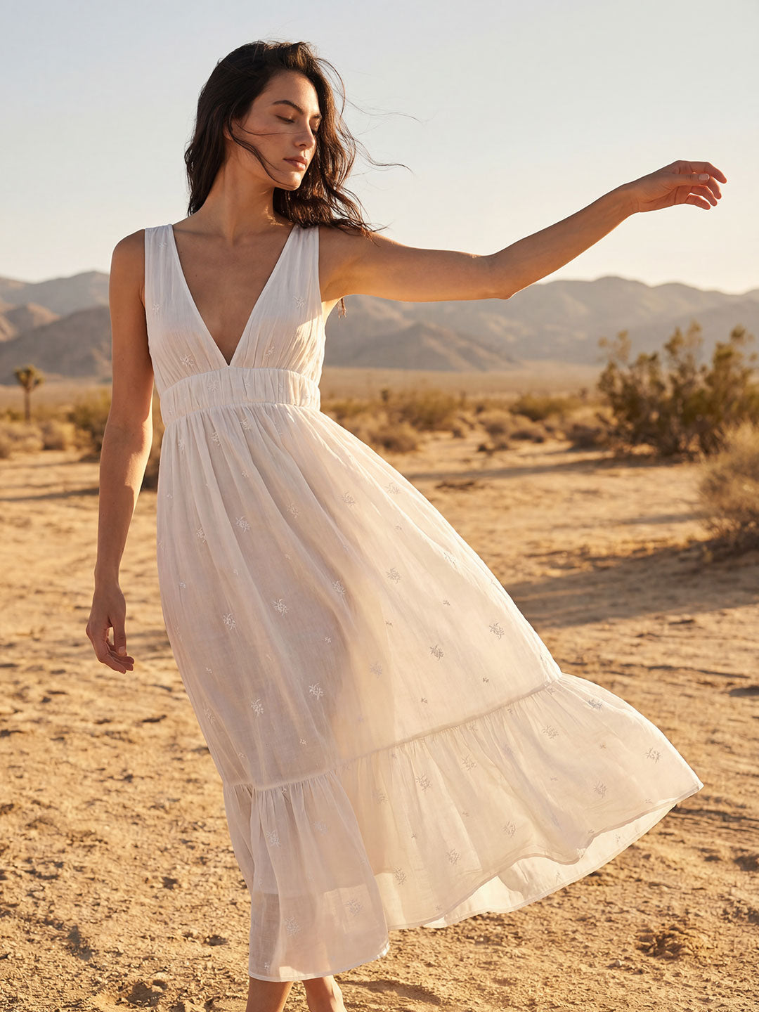 Plunging Embroidered Maxi Dress