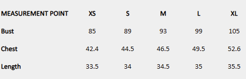 Size chart (centimeters) for Lace-Trim Cotton Camisole Top