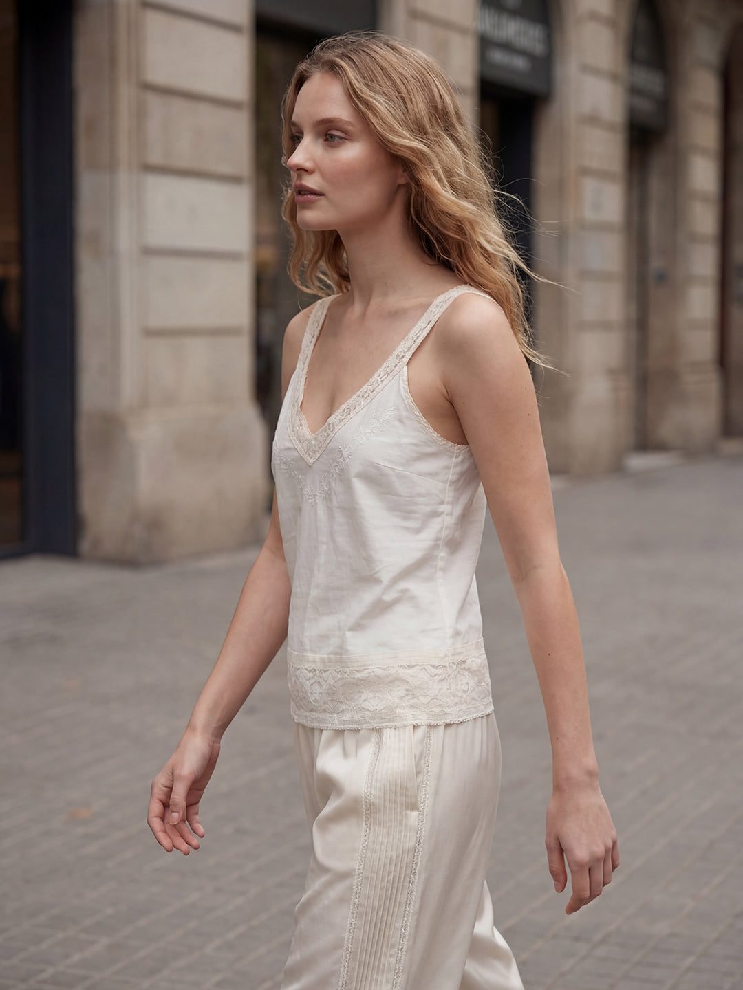 Lace-Trim Cotton Camisole Top