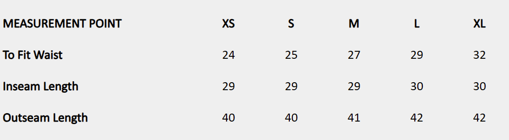 Size chart (inches) for Beaded wrap trousers