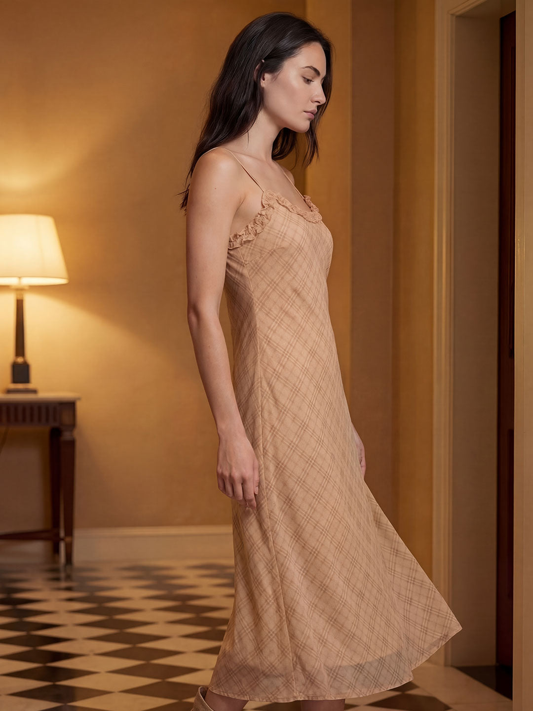 Checked Slip Midi Dress