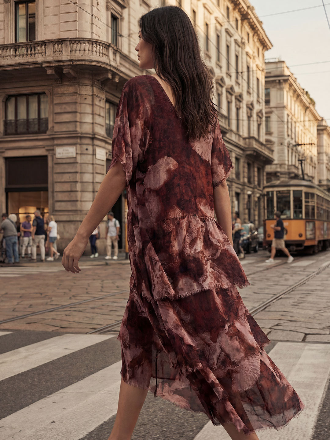 Textured Print Midi Dress