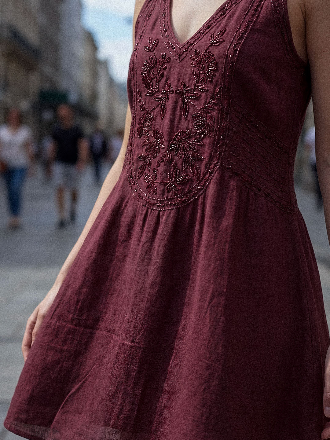 Embroidered V-Neck Mini Dress