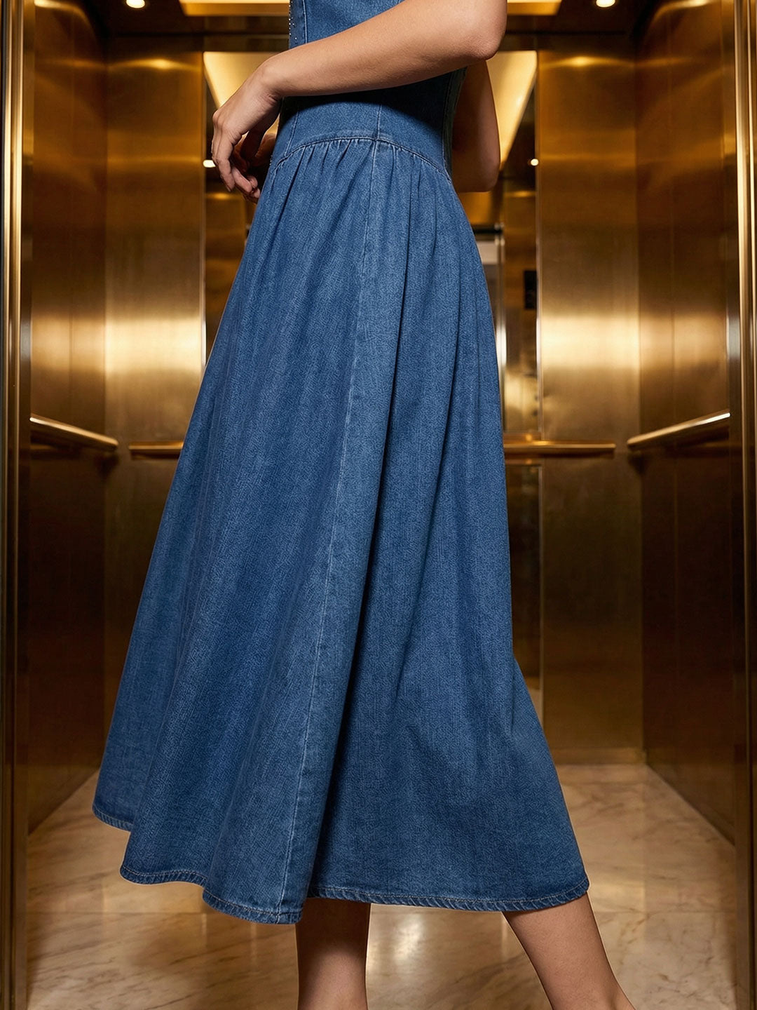 Midi dress with beaded bodice