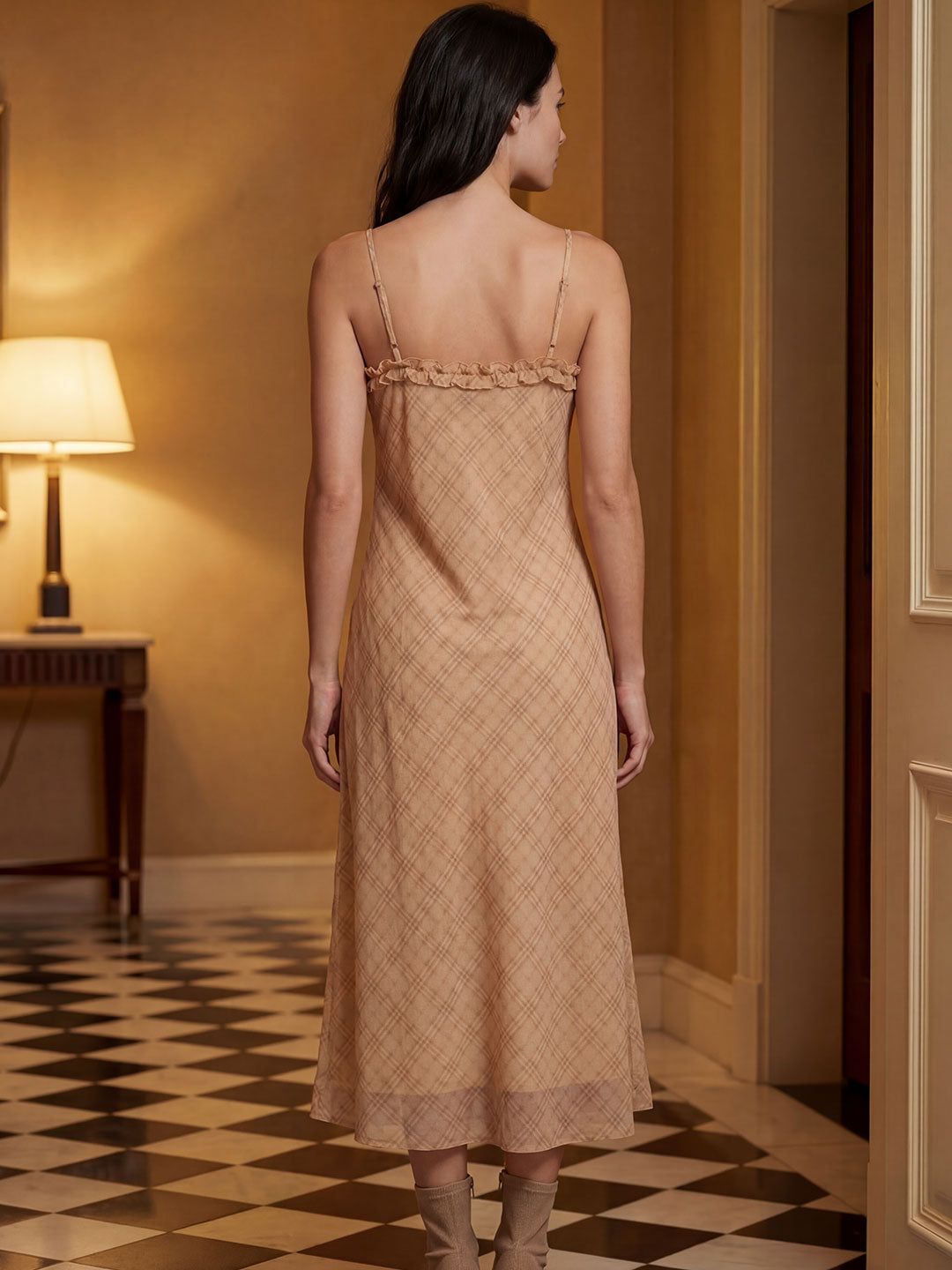 Checked Slip Midi Dress