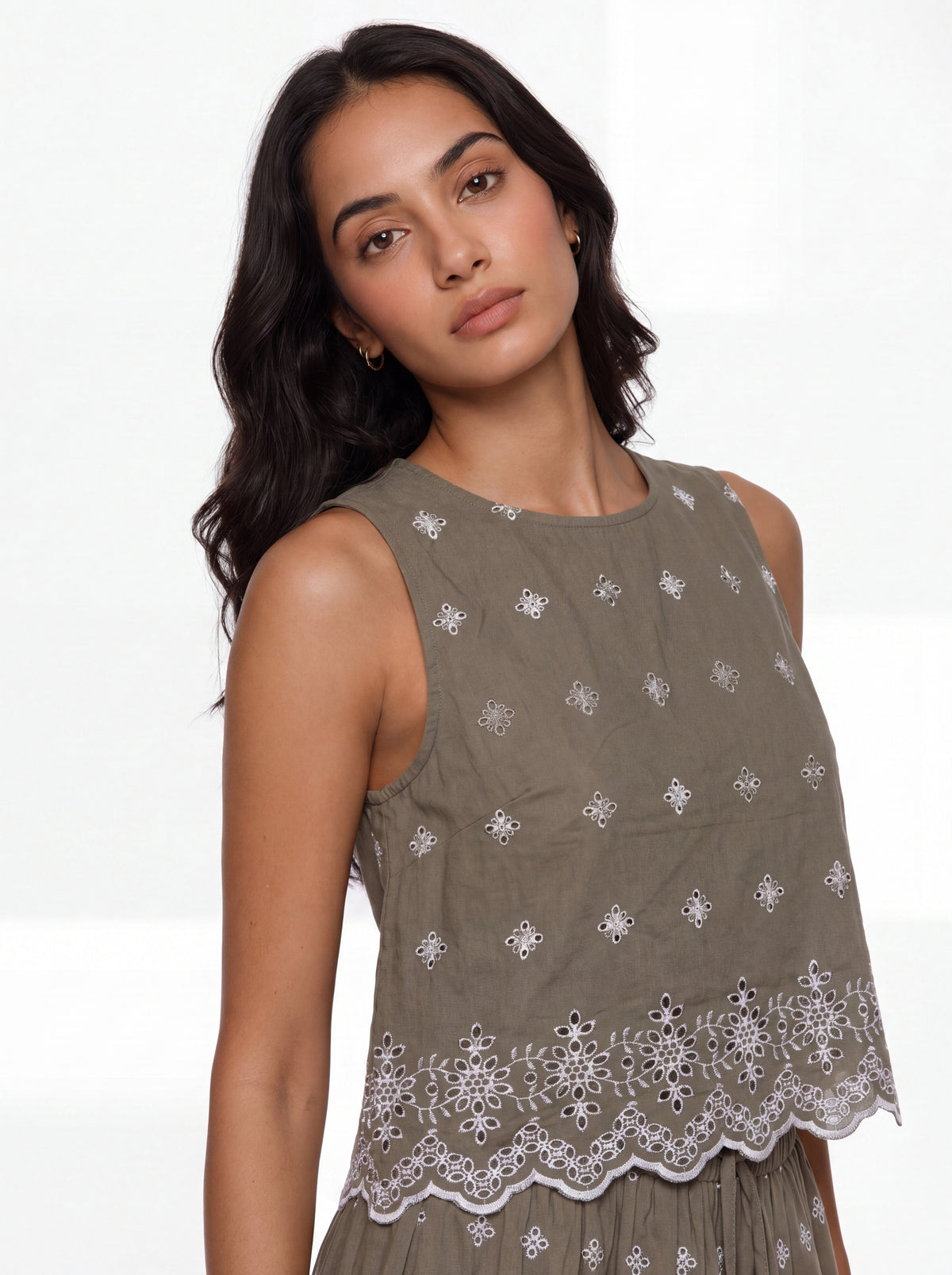 Olive Bloom Embroidered Top