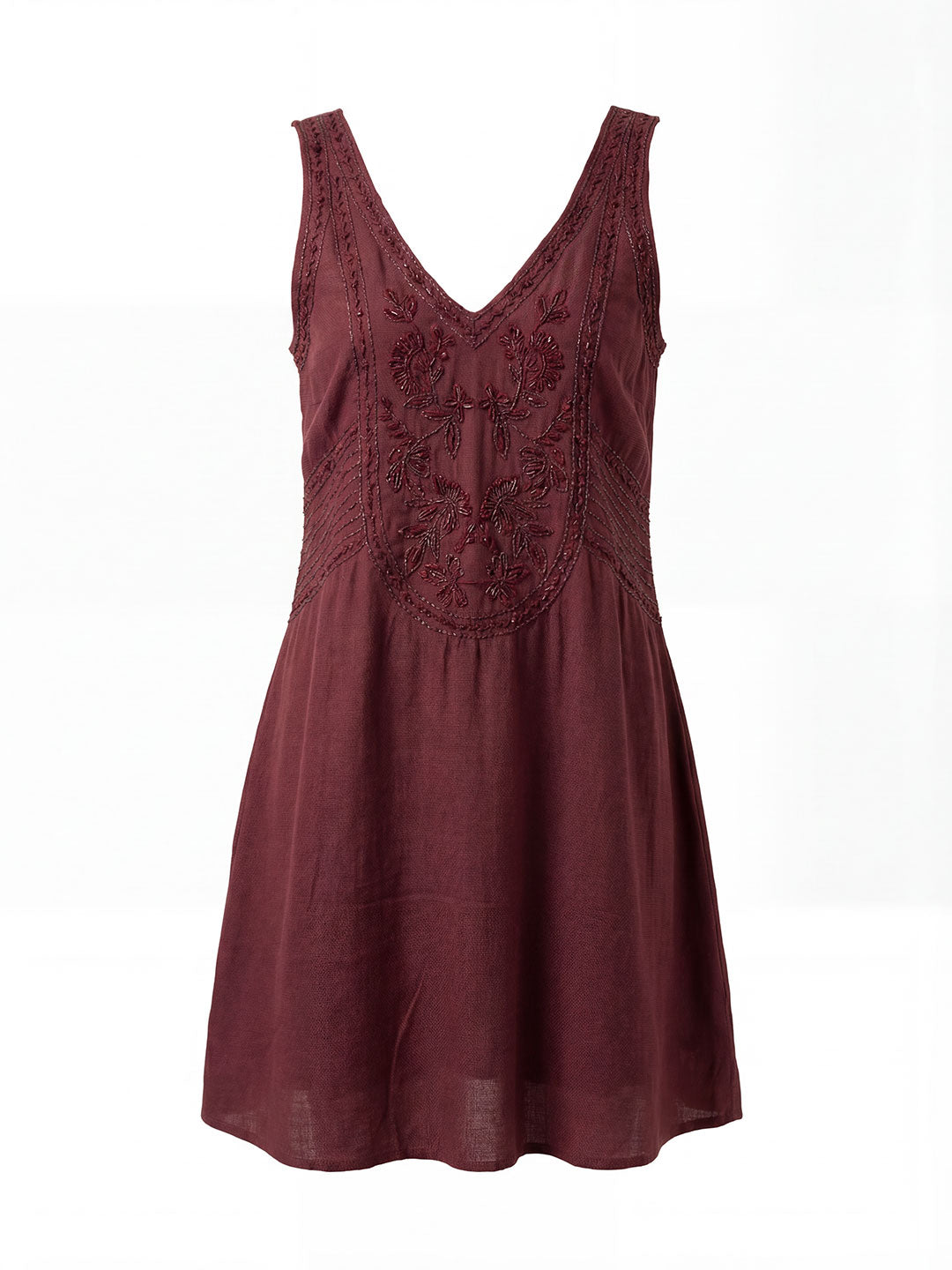 Embroidered V-Neck Mini Dress