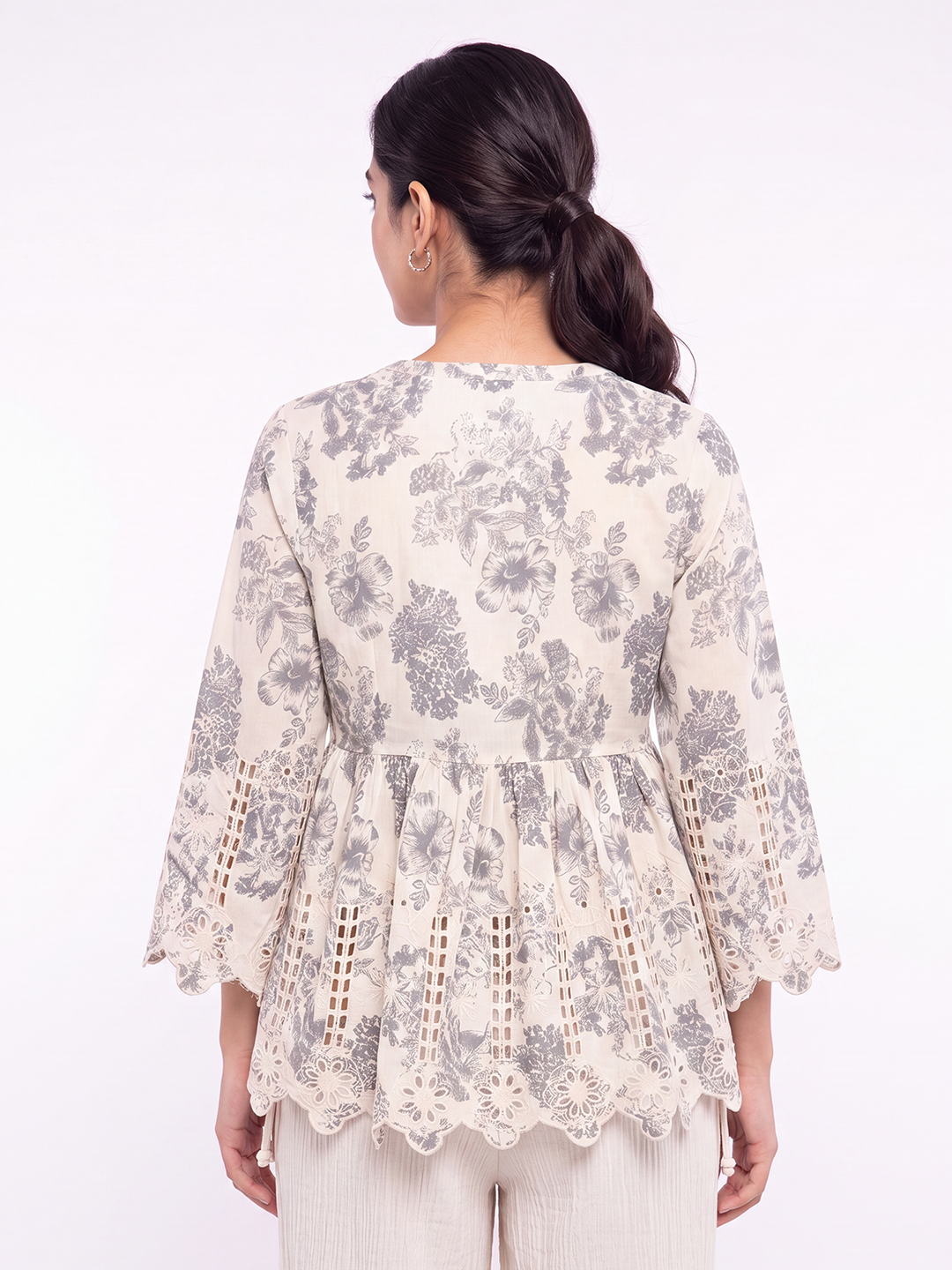 Printed Front-Tie Blouse