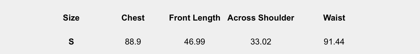 Size chart (centimeters) for Crochet Hollow Out Vest