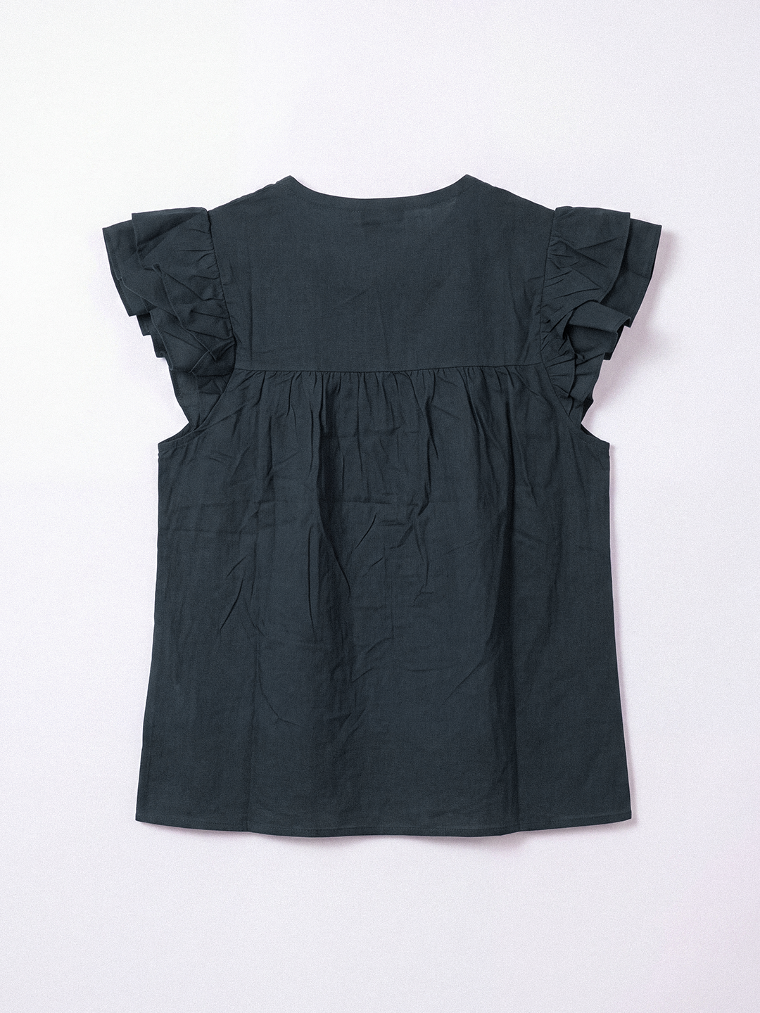 Schiffli Flutter Sleeve Top (Blue)