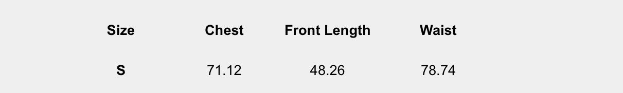 Size chart (centimeters) for Asymmetrical Swirl Halter Top