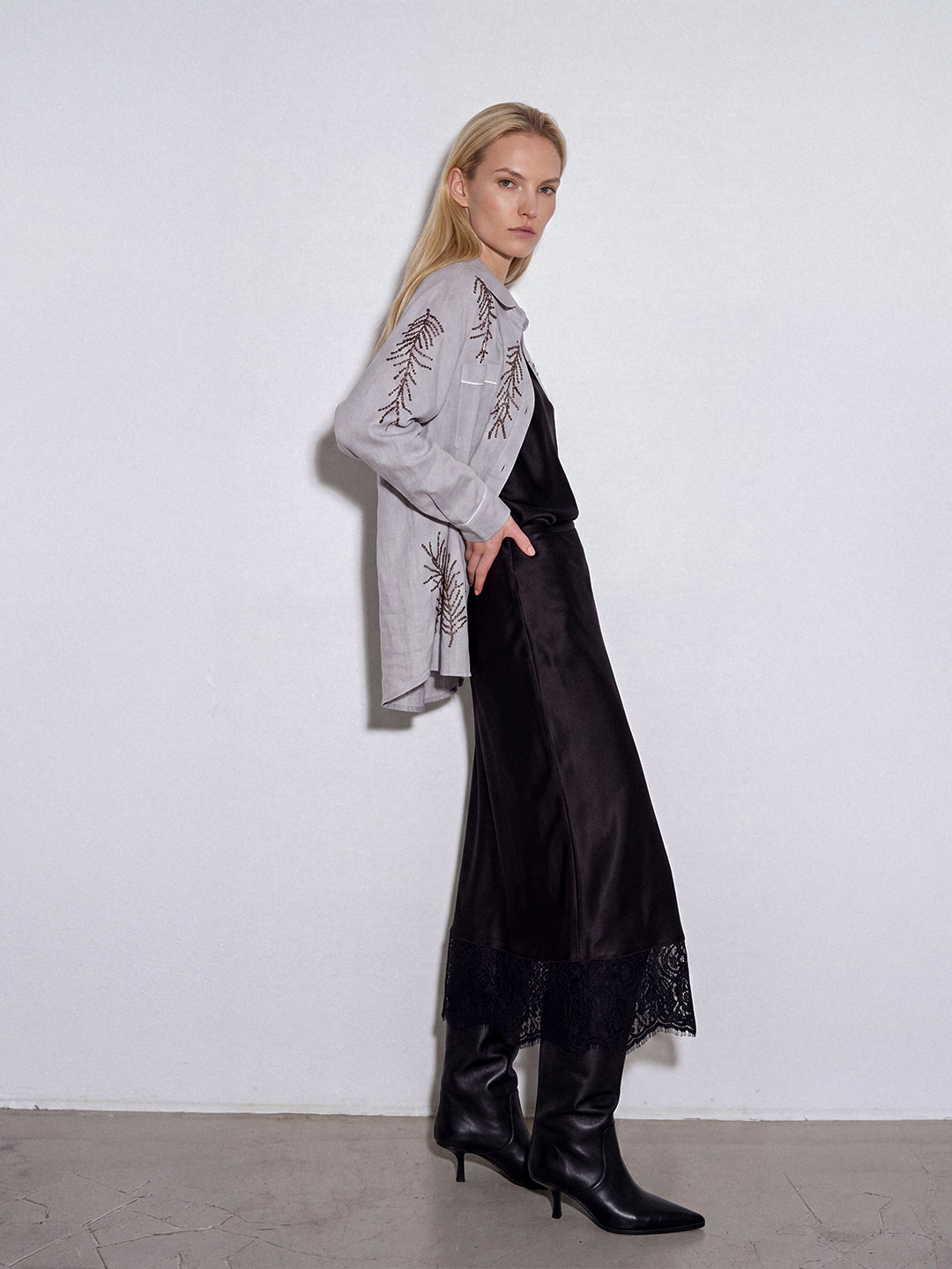 Midnight Lace Satin Skirt
