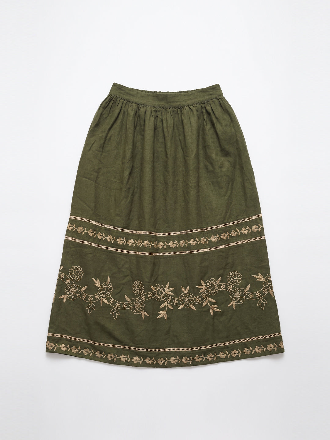 Olive Floral Embroidered Skirt