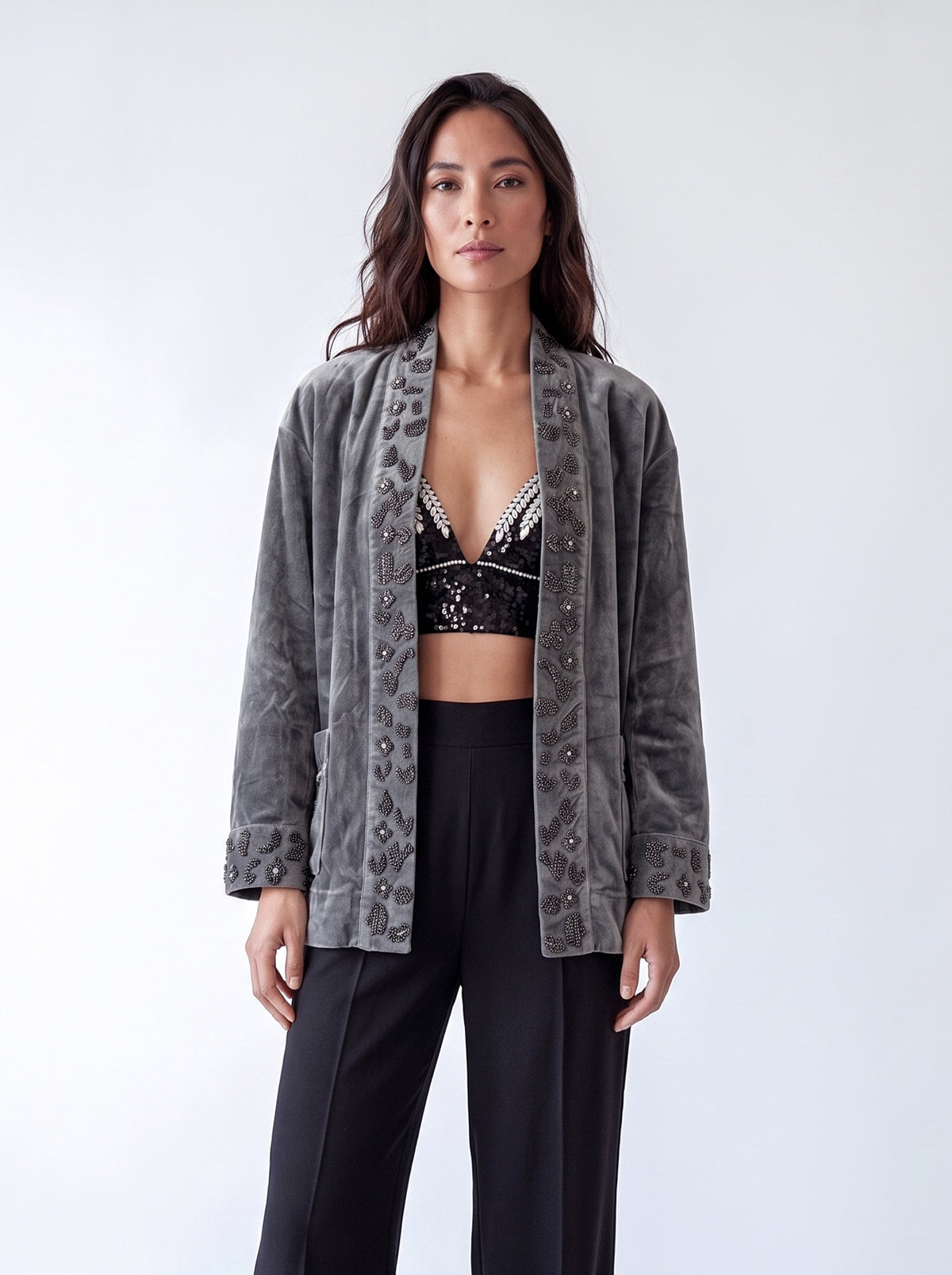 Slate Beaded Velvet Jacket