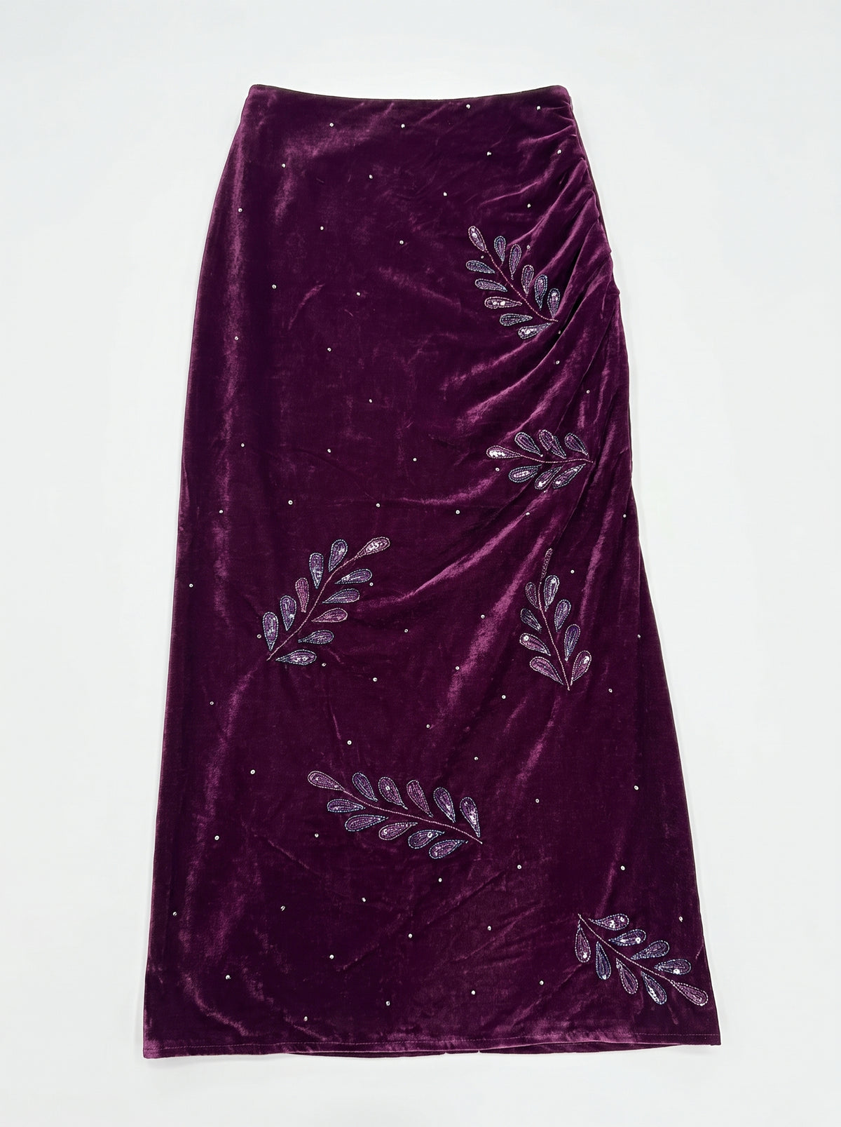 Embellished Velvet Draped Skirt