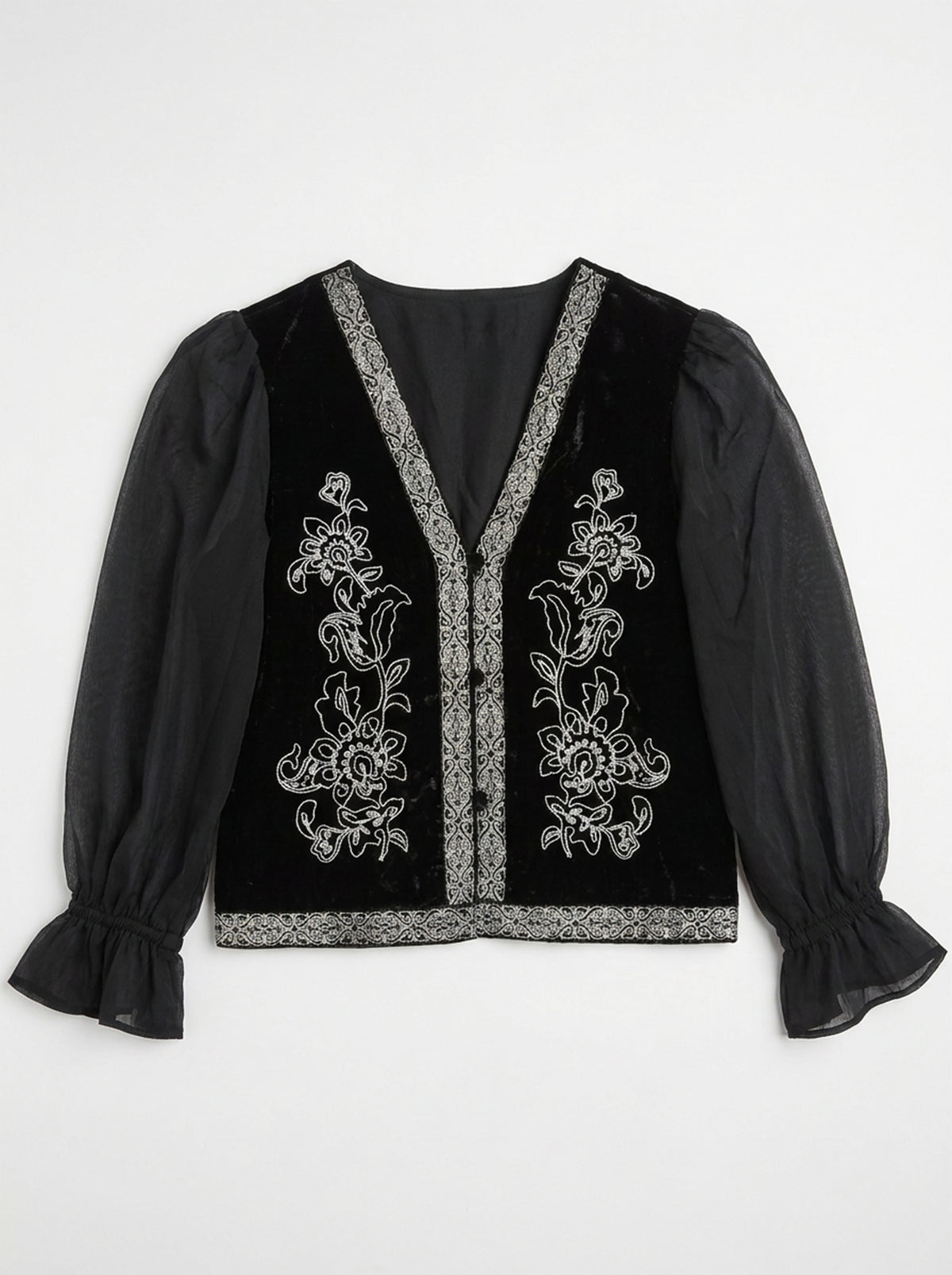 Embroidered Velvet Blouse