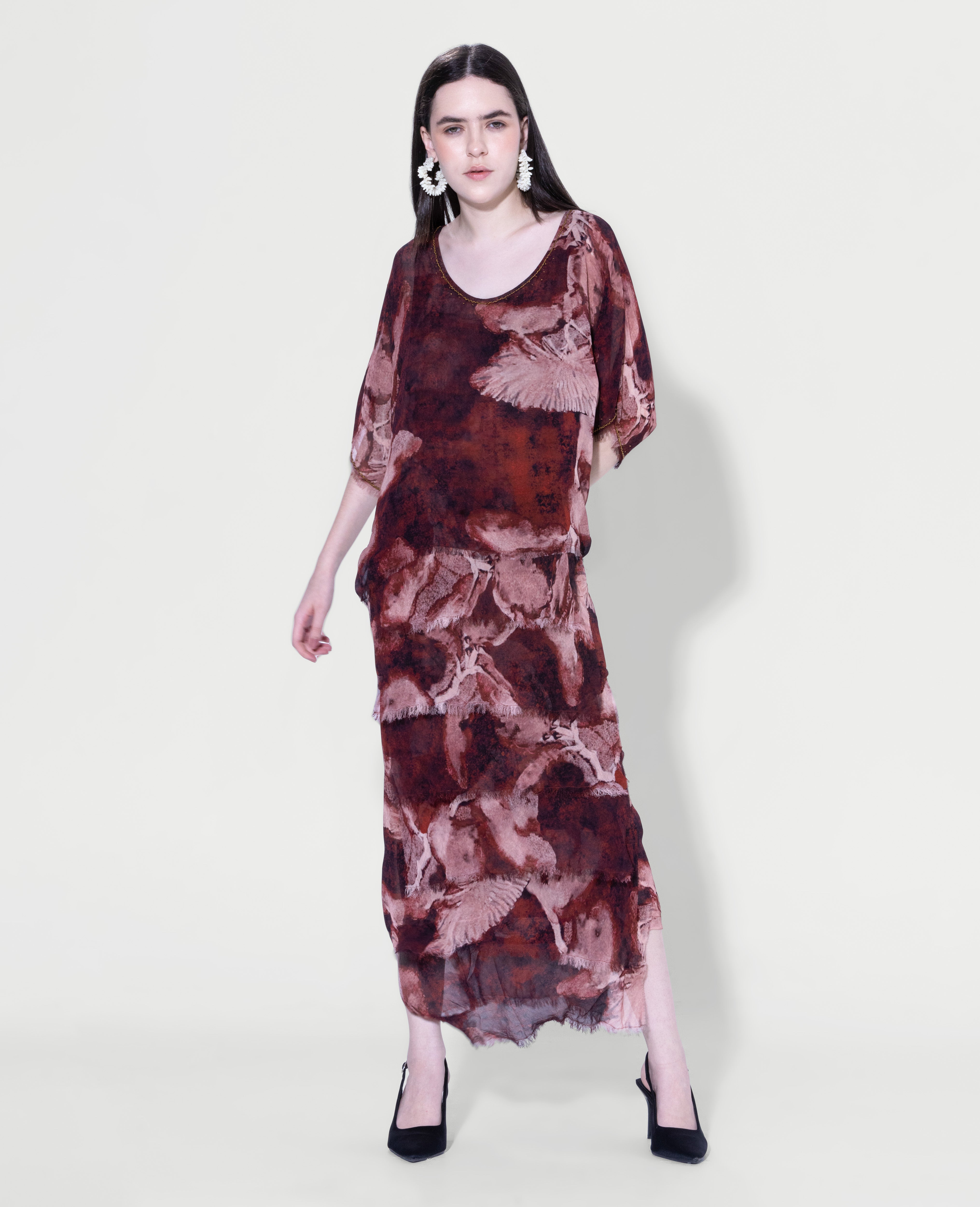 Textured Print Midi Dress