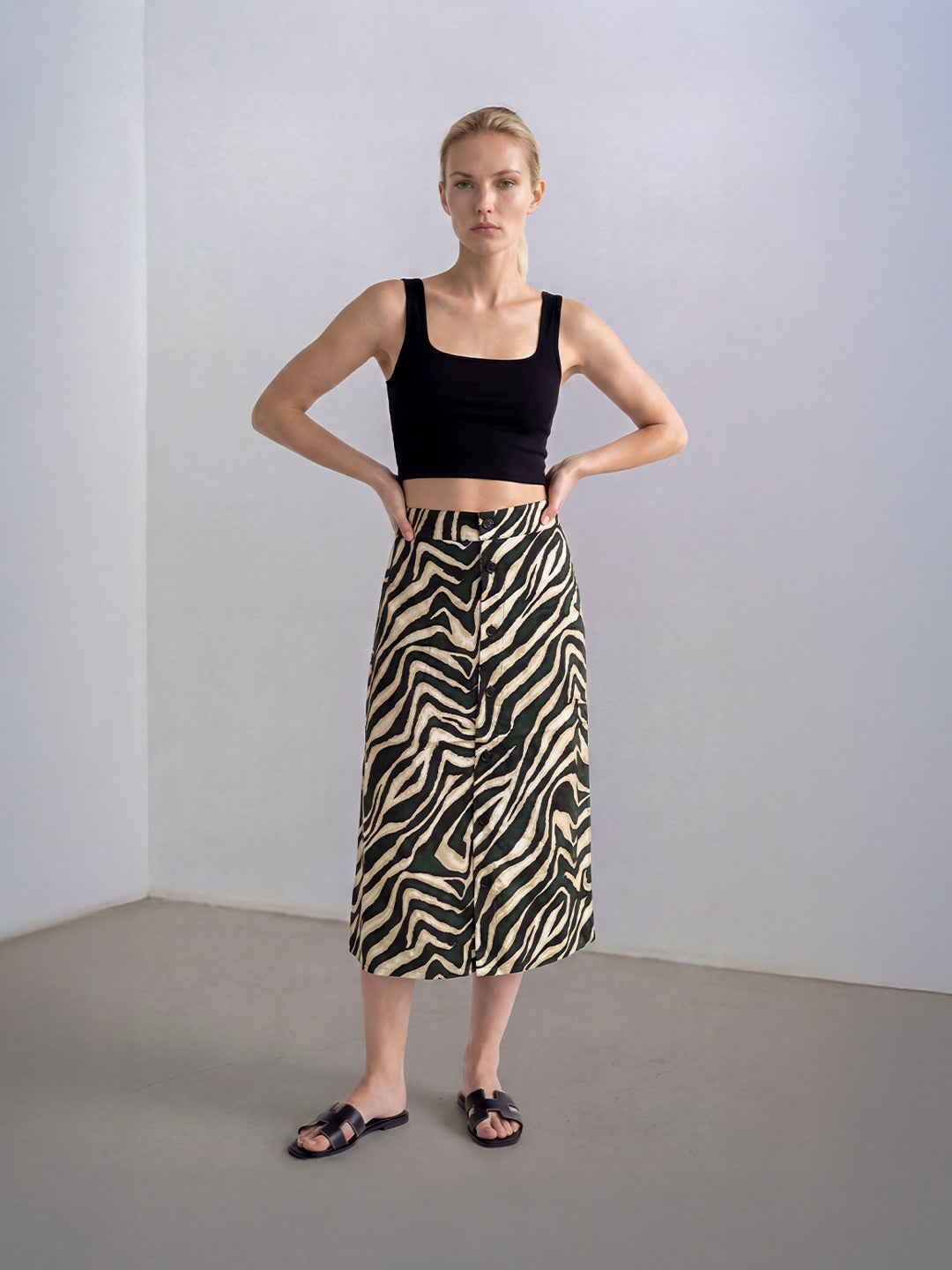 Button-Front Zebra Print Skirt