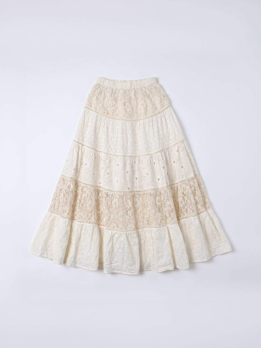 Vintage Cream Lace Tiered Maxi Skirt