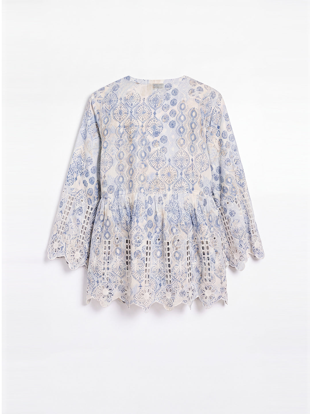 Printed Front-Tie Blouse (Blue)