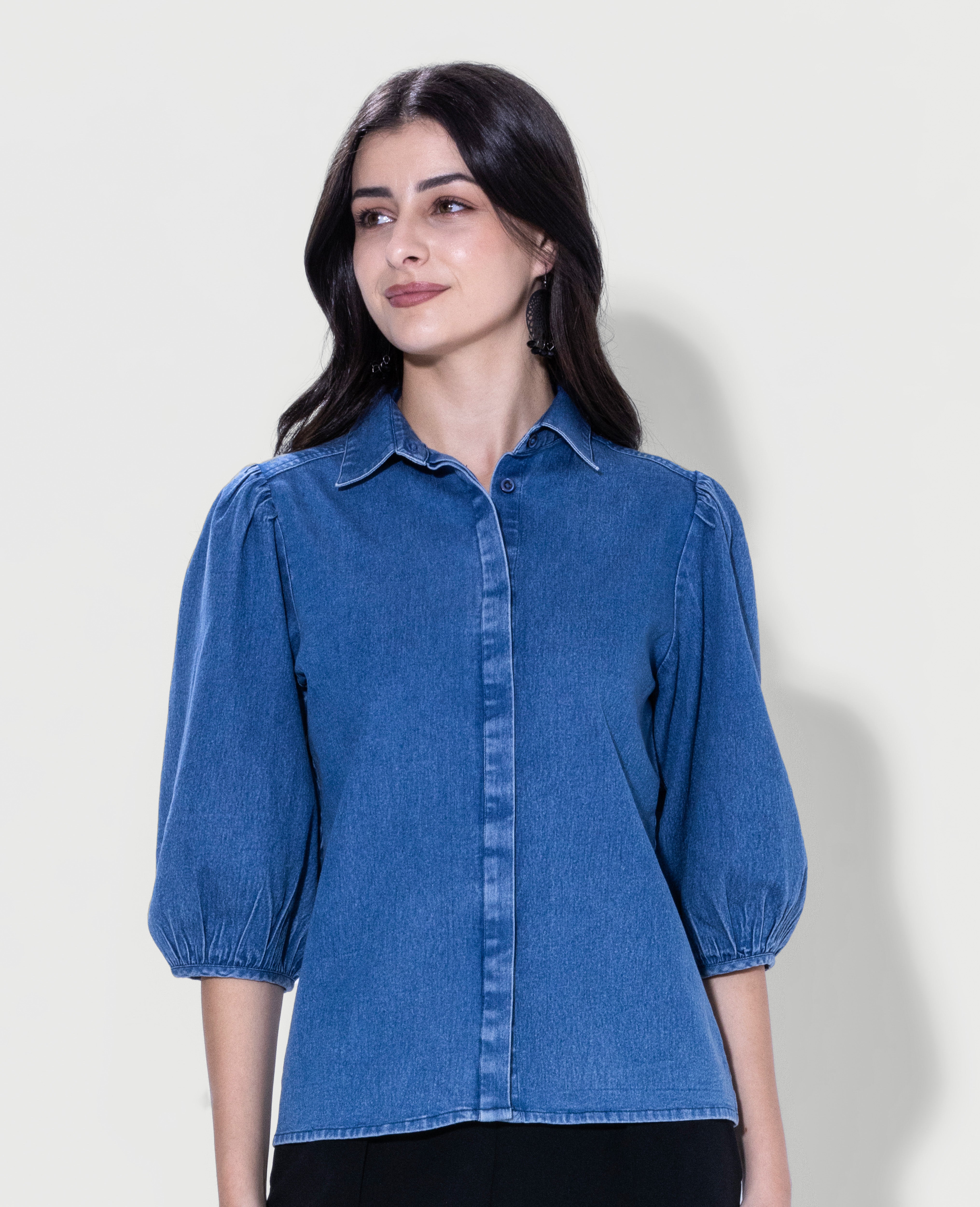 Minimal Puff Denim Shirt