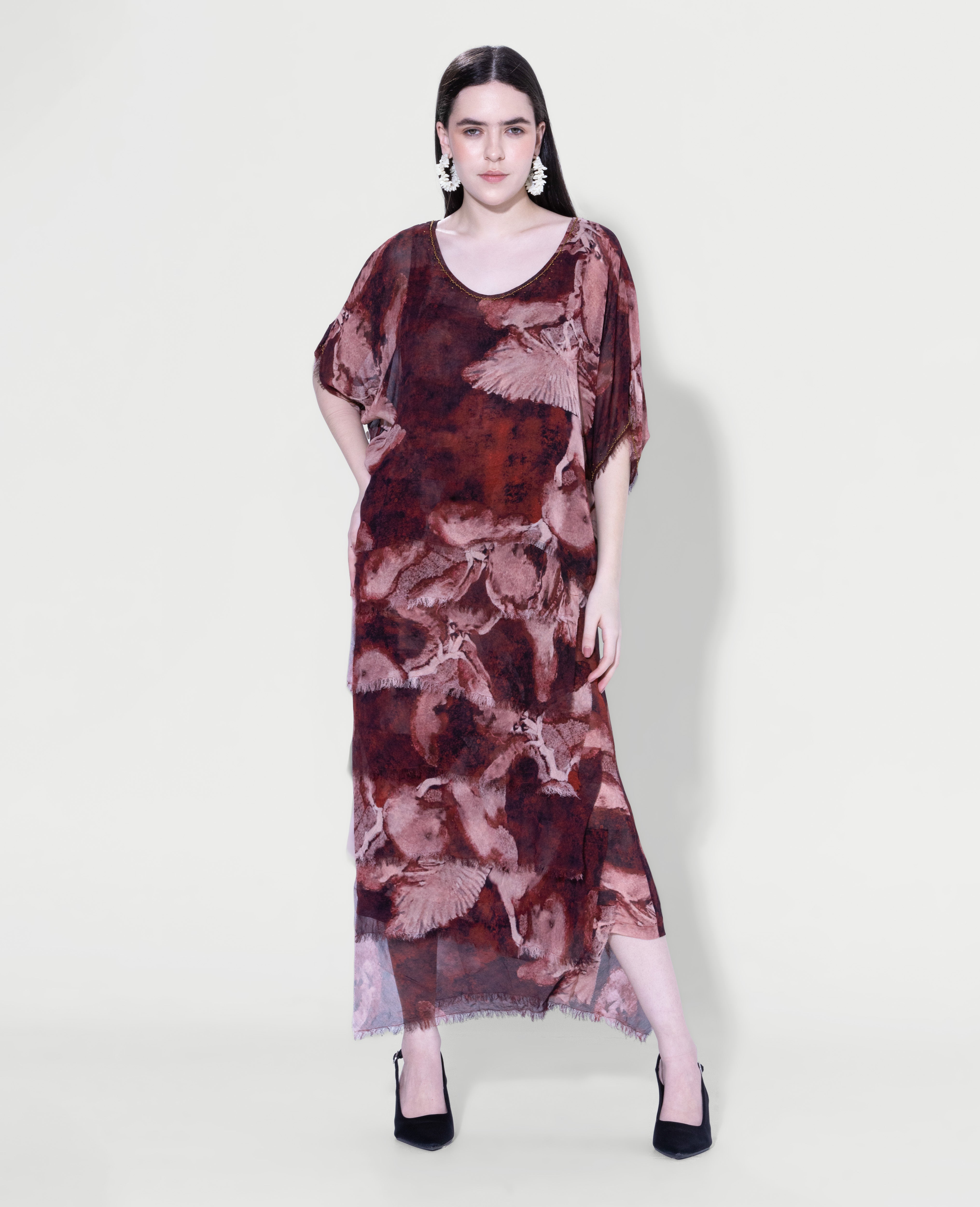 Textured Print Midi Dress