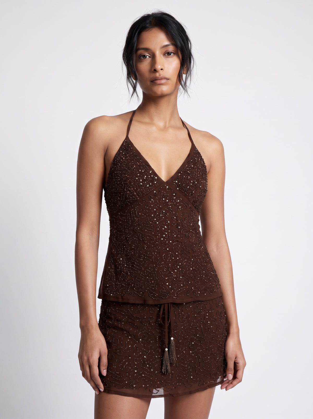 Backless Embellished Halter-Neck Top