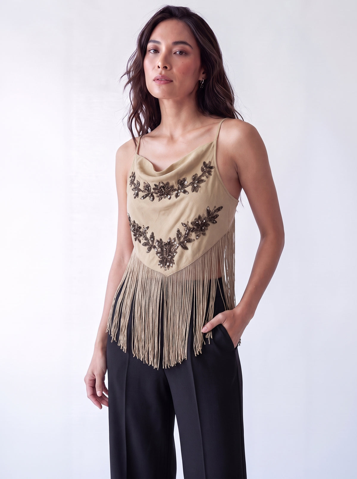 Embellished Fringe Cami Top