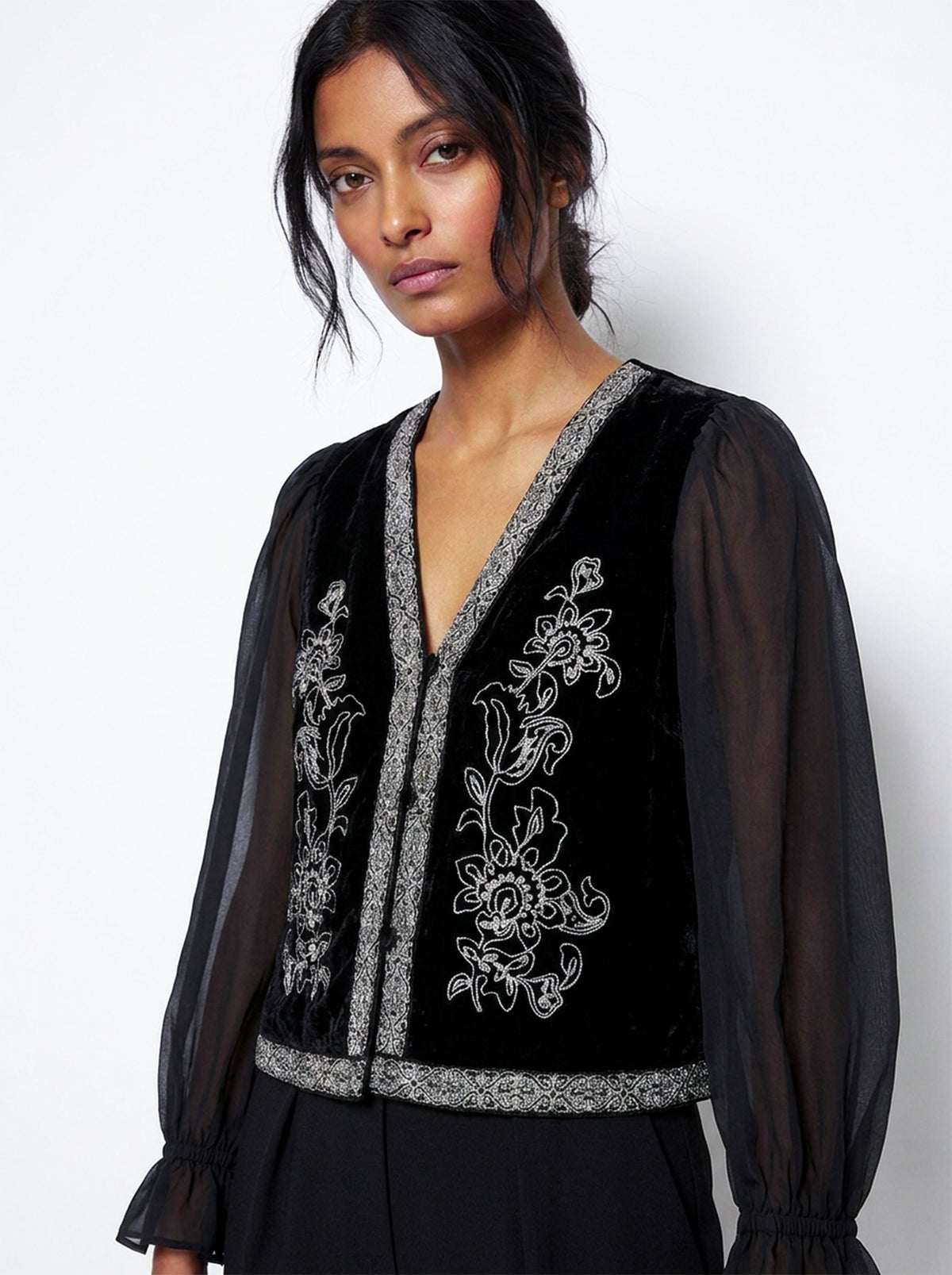 Embroidered Velvet Blouse