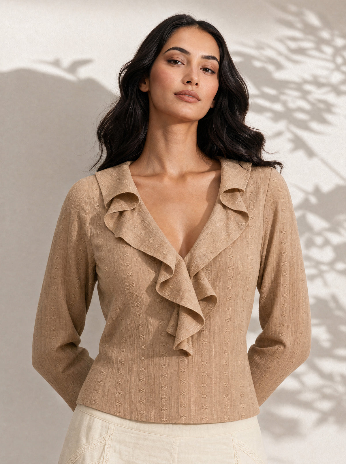 Ruffle Neck Dobby Top
